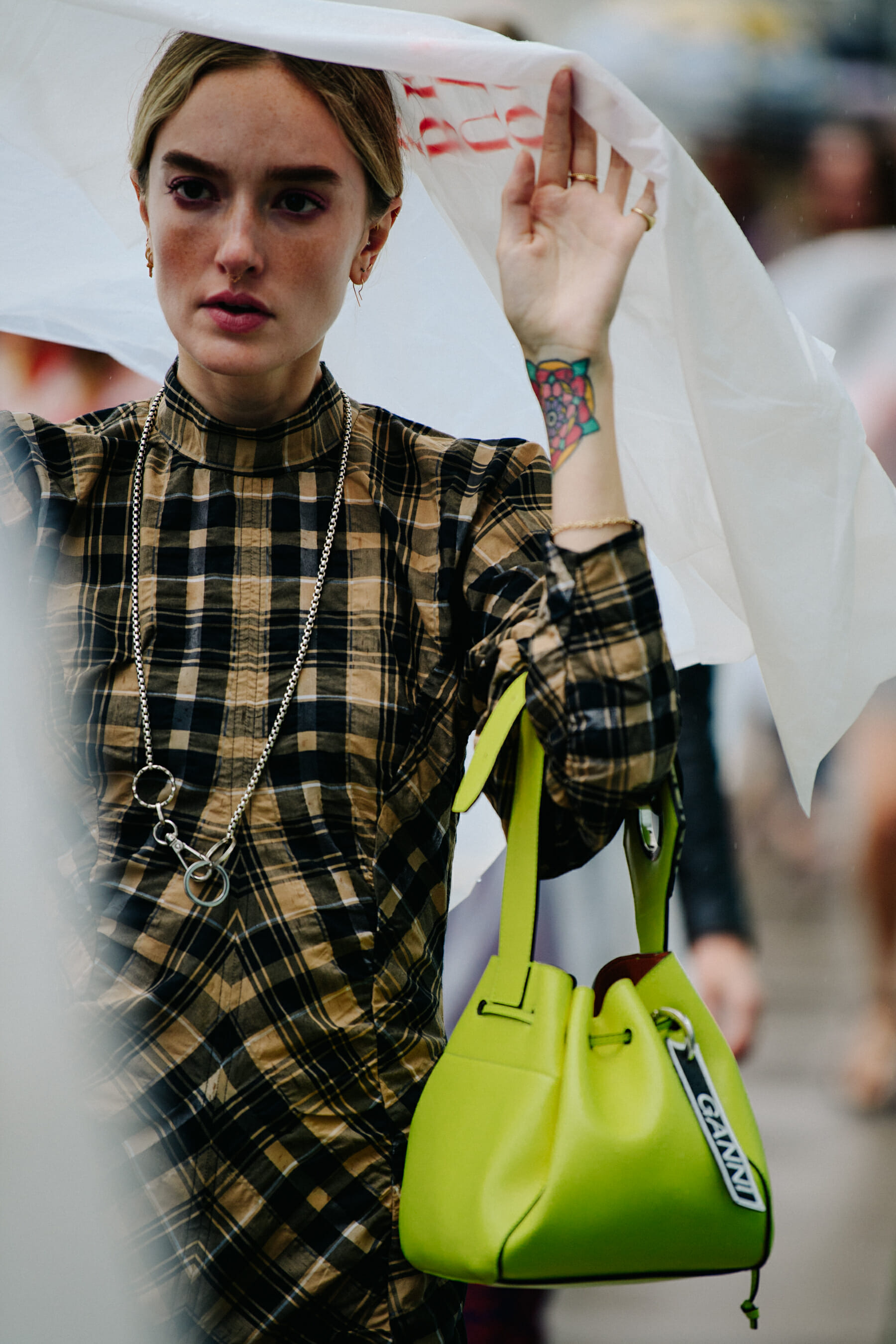 Woman wearing raincoat