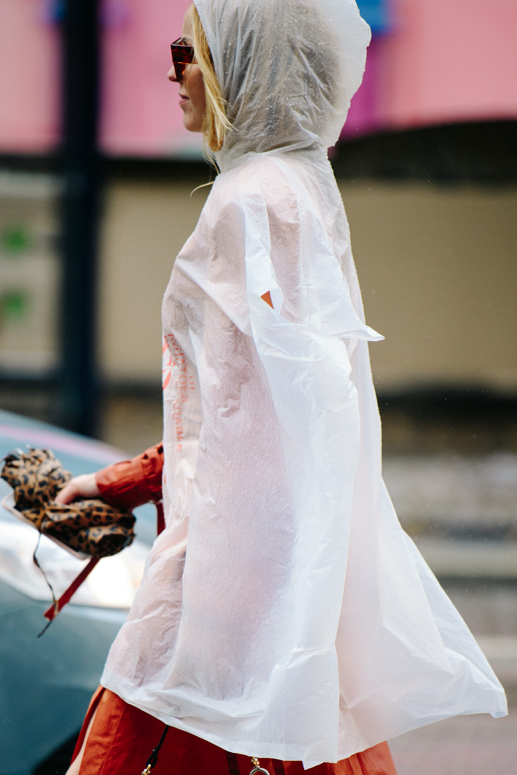 Woman wearing raincoat