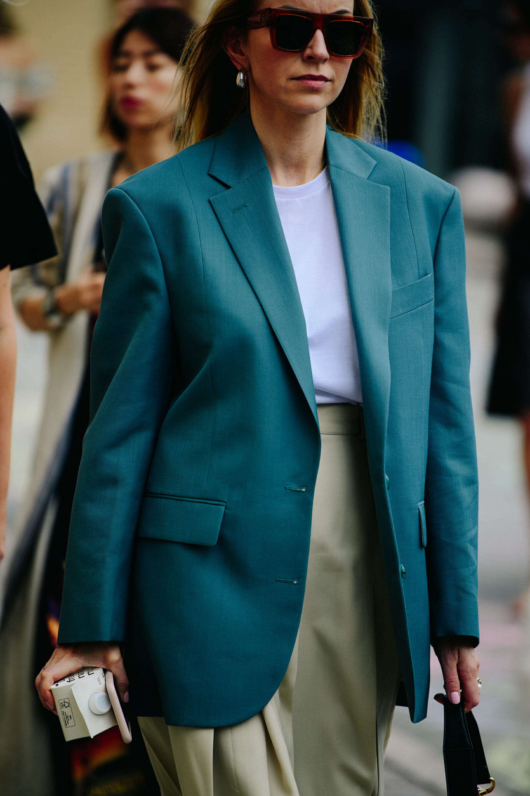 Woman wearing blue jacket