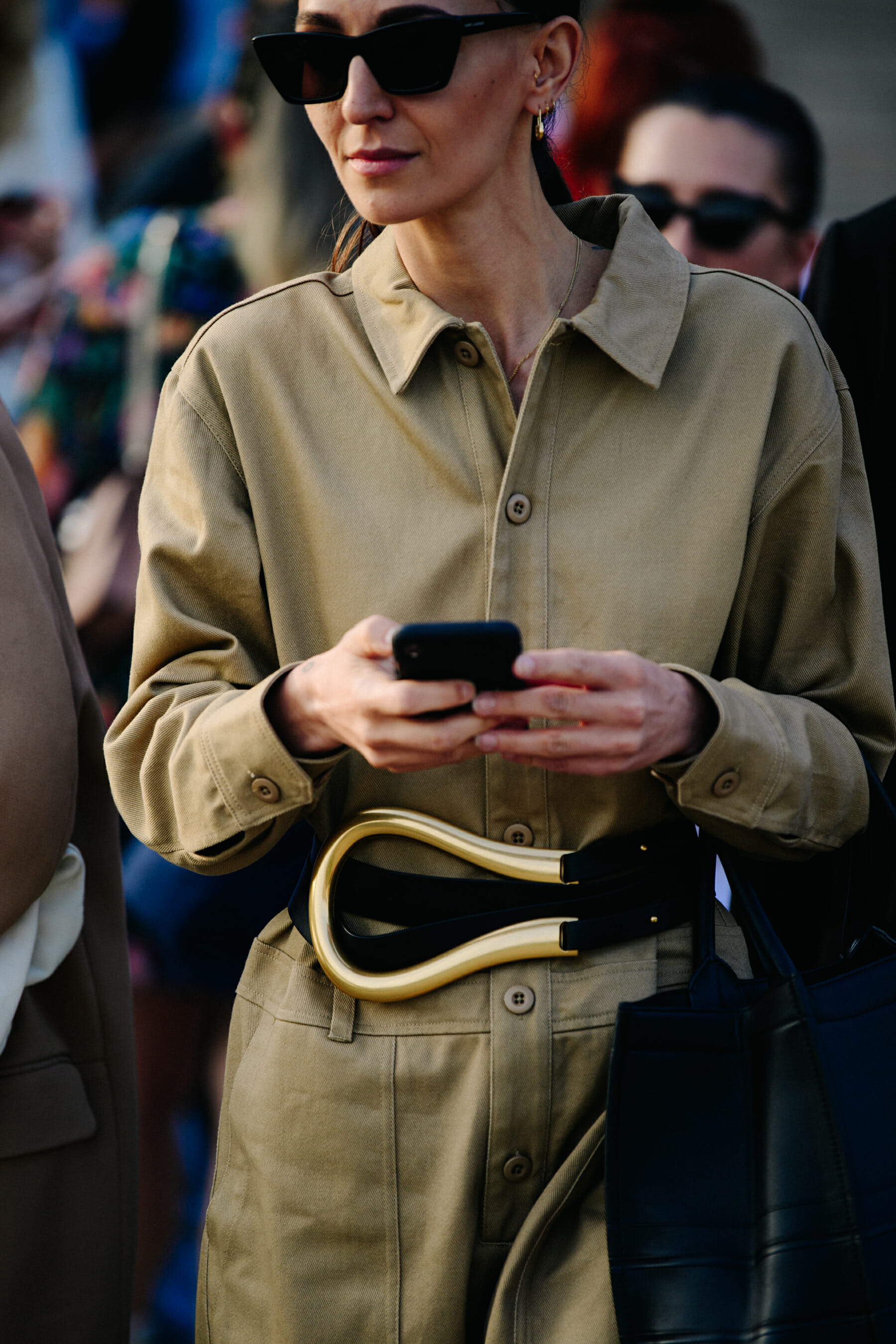 Woman wearing tan overall