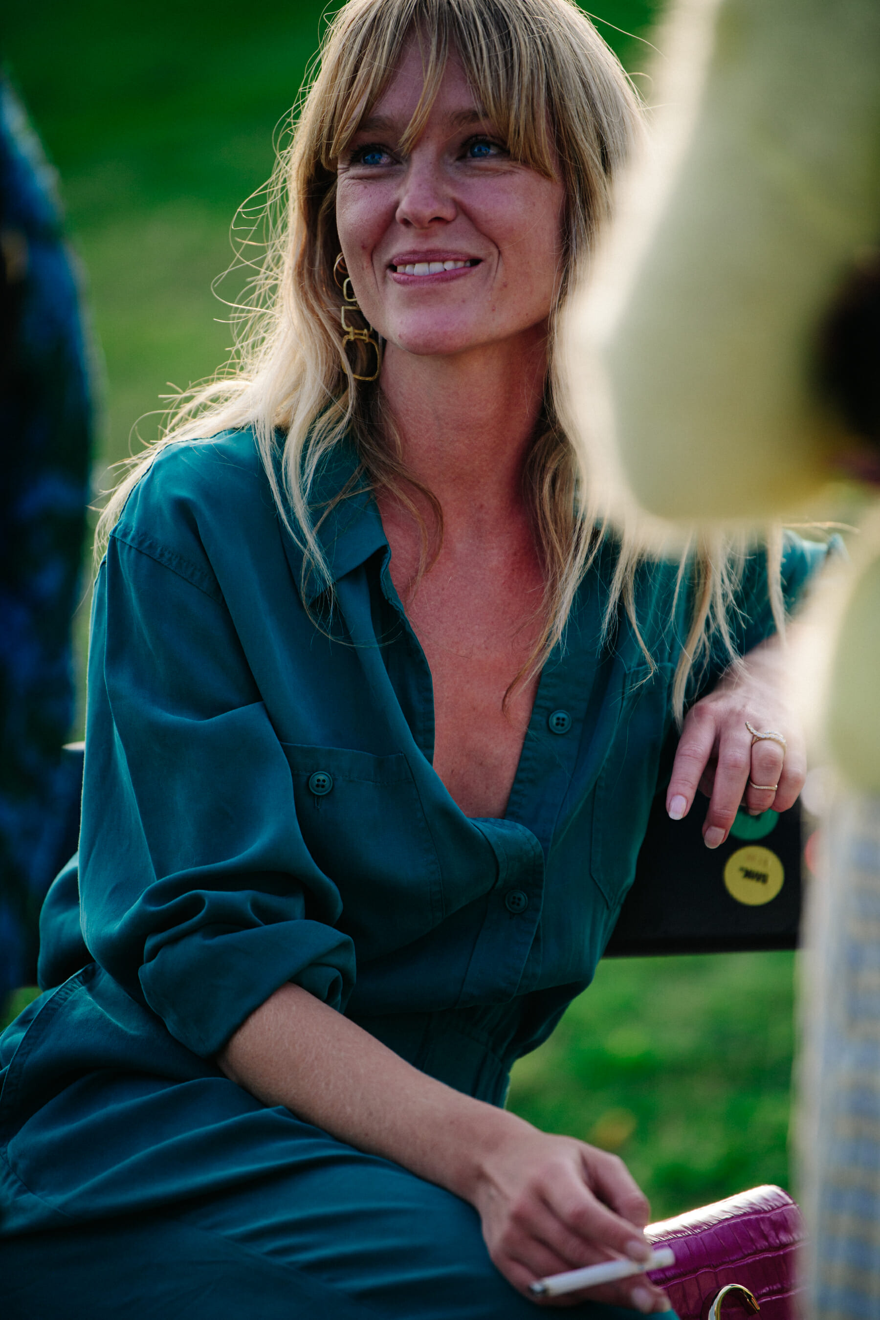 Woman wearing blue shirt