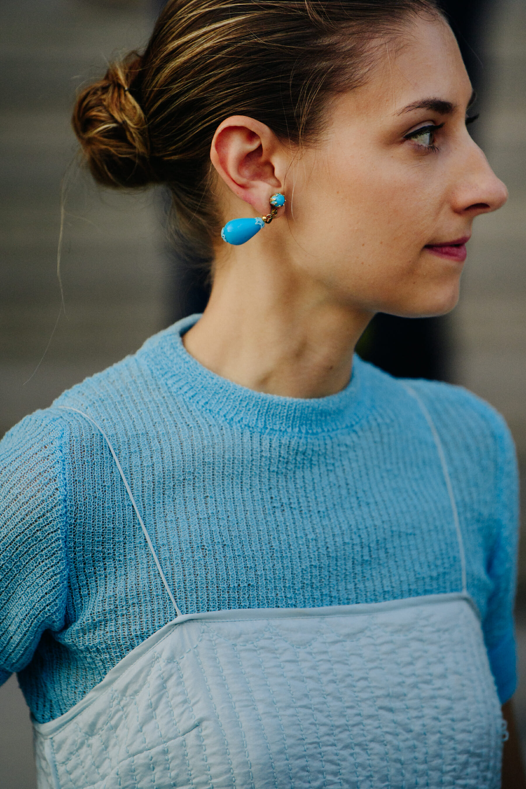 Woman wearing blue top