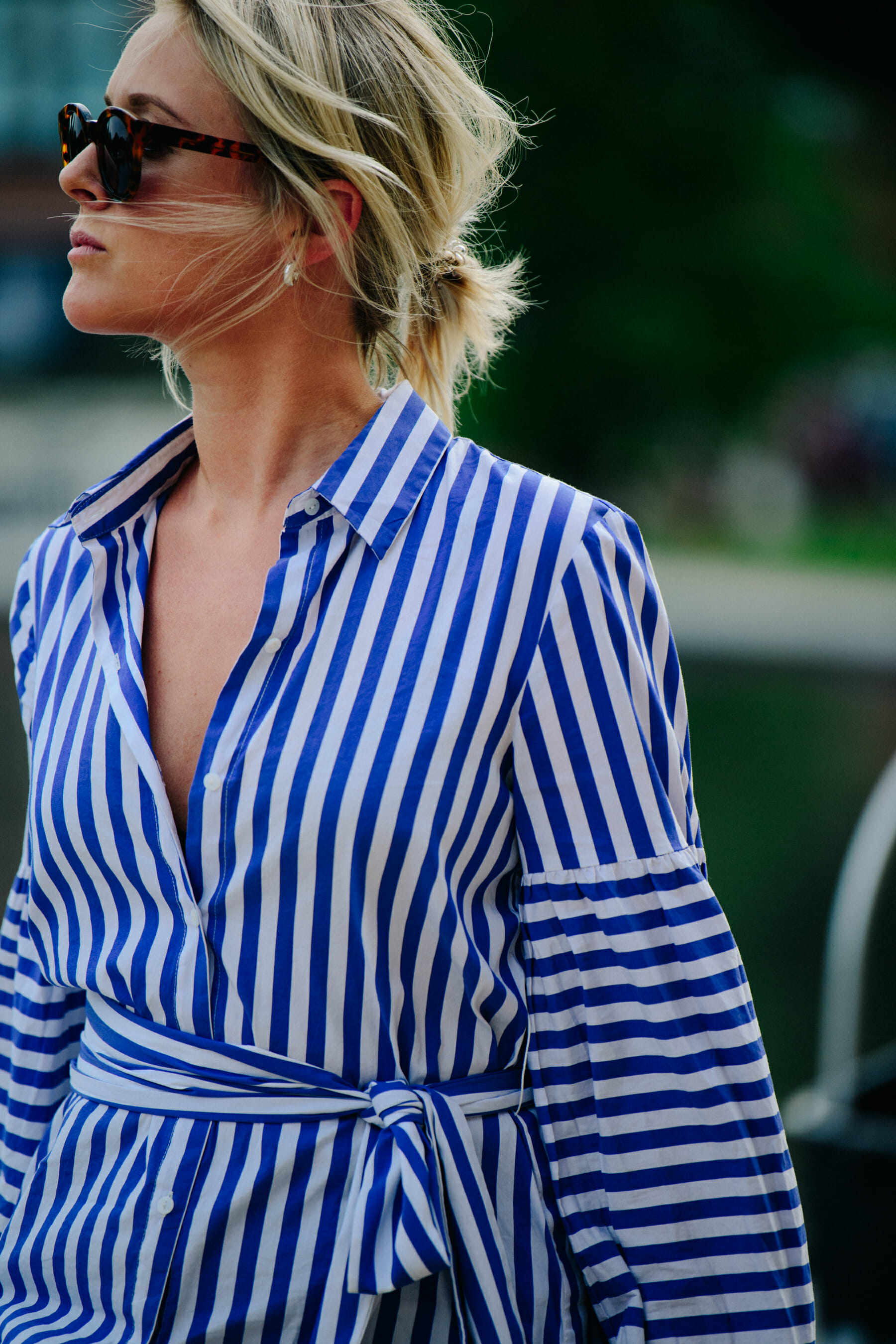 Woman wearing stripped top