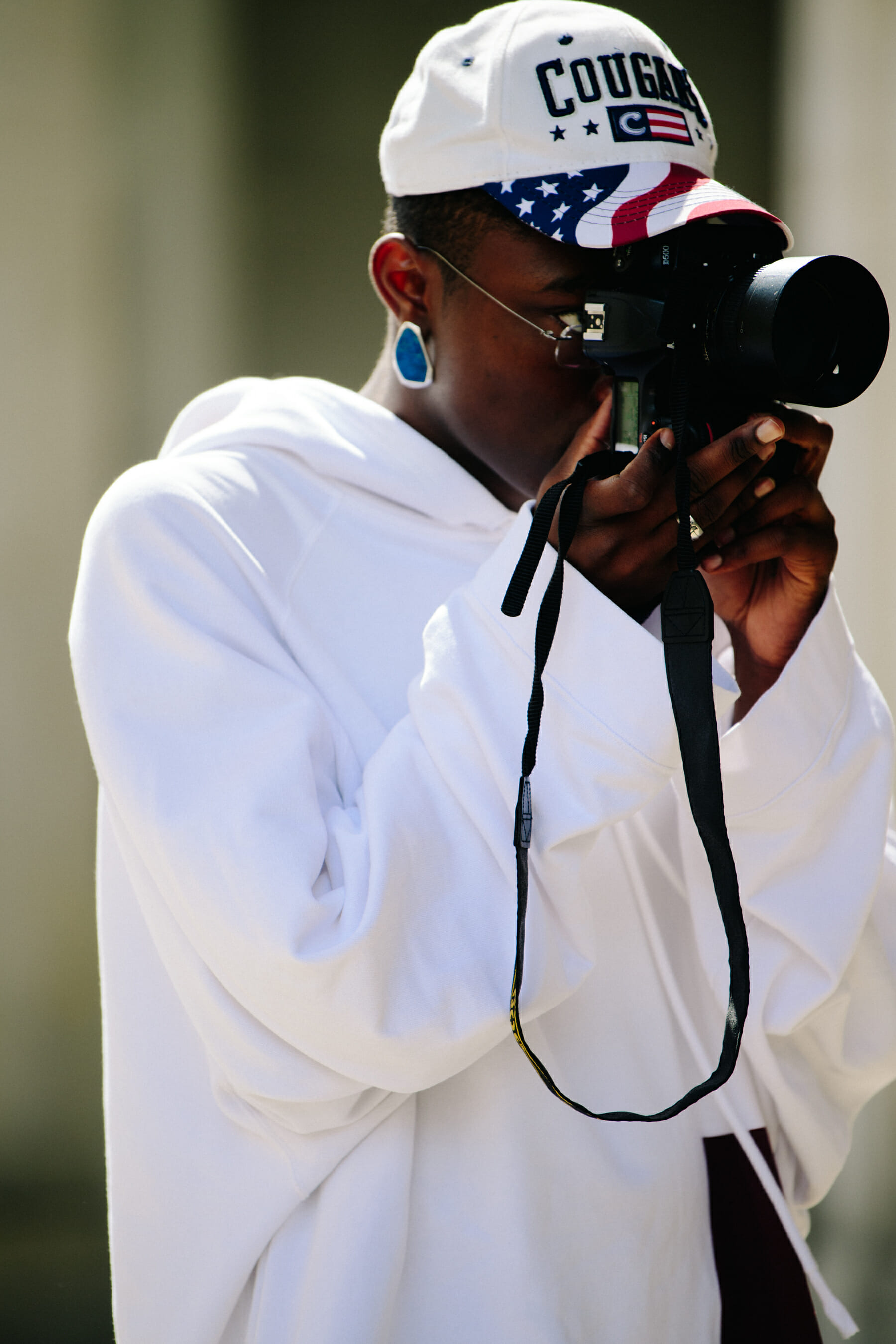 Man wearing white hoodie