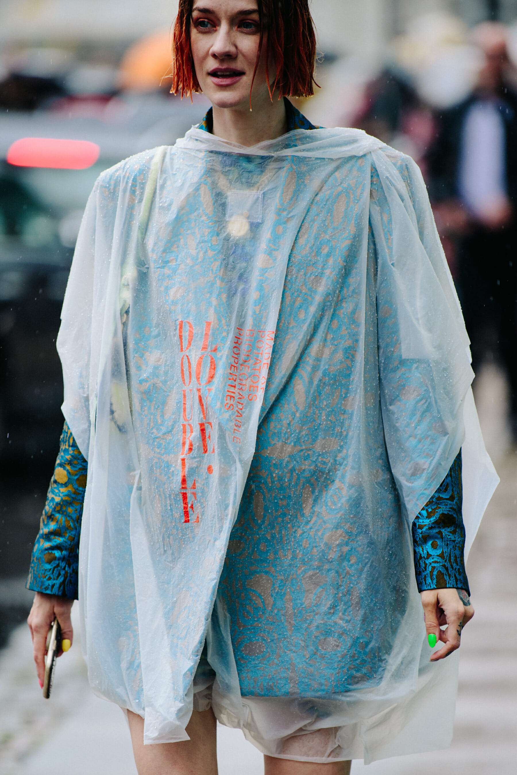 Woman wearing raincoat