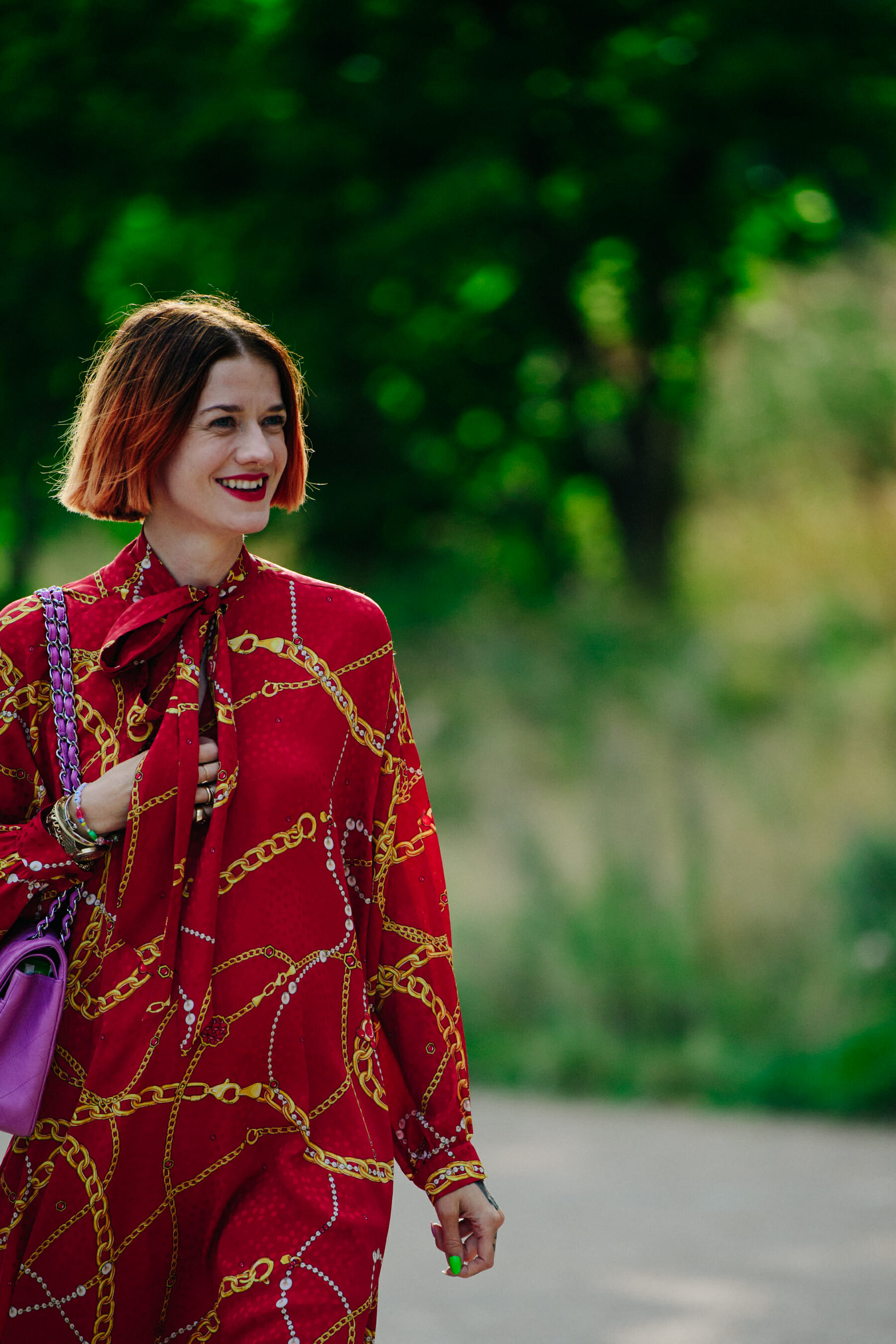 Woman wearing red dress