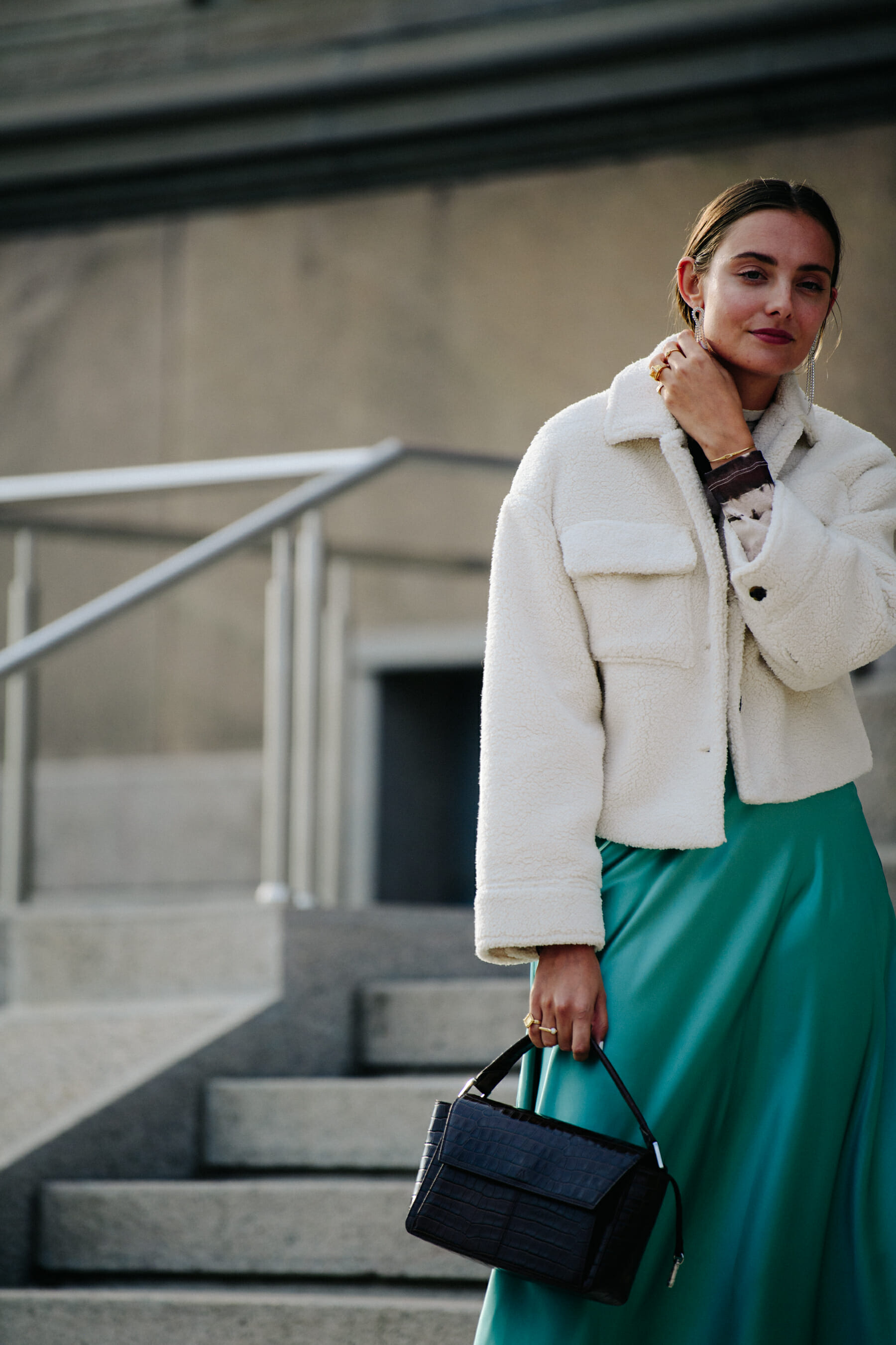 Woman wearing white jacket