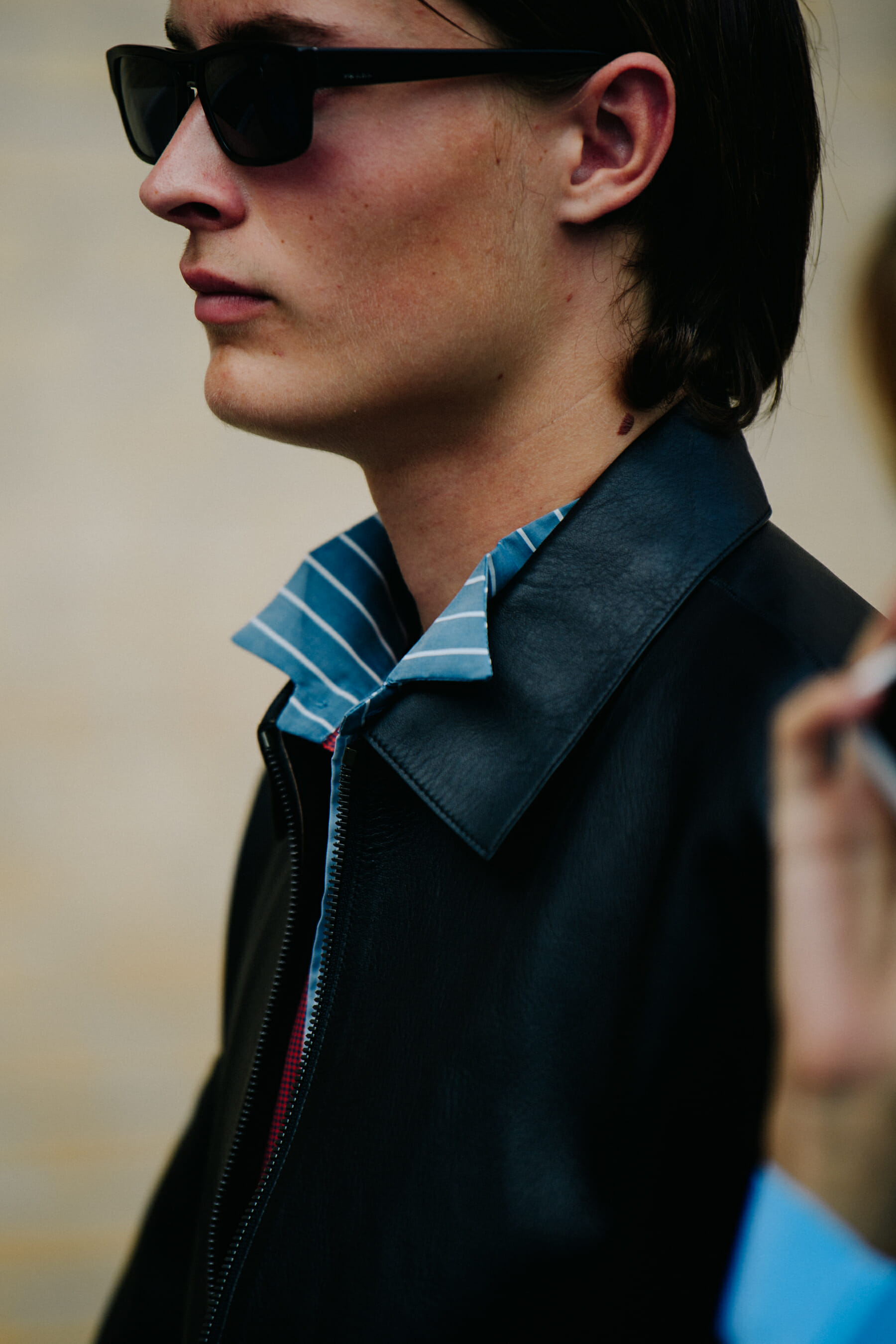 Man wearing leather jacket