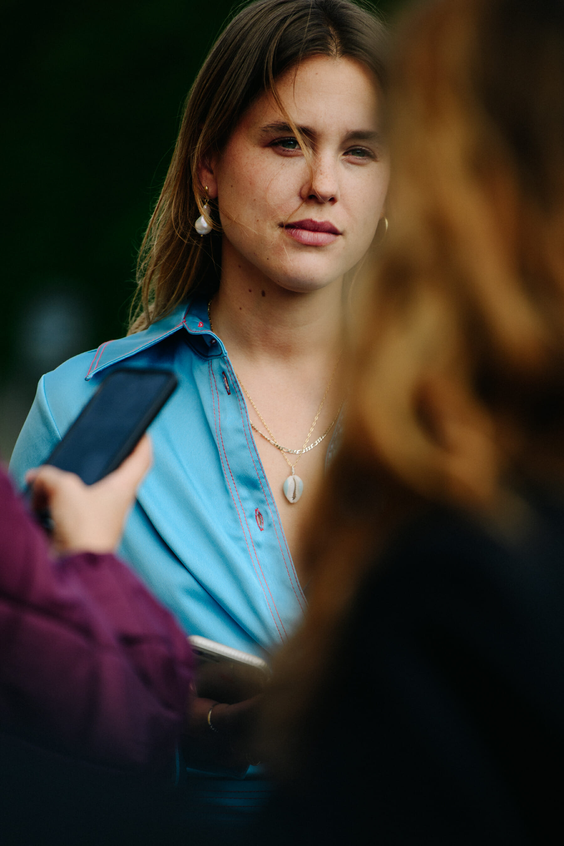 Woman wearing blue shirt