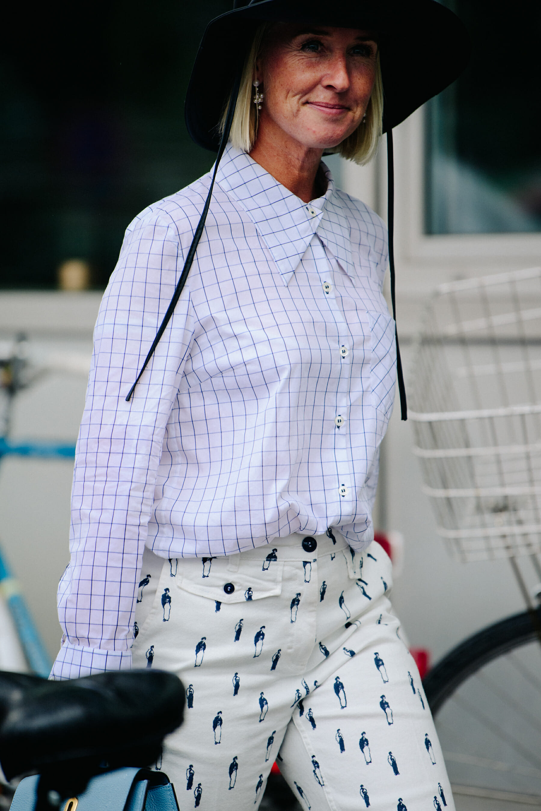 Woman wearing white check shirt