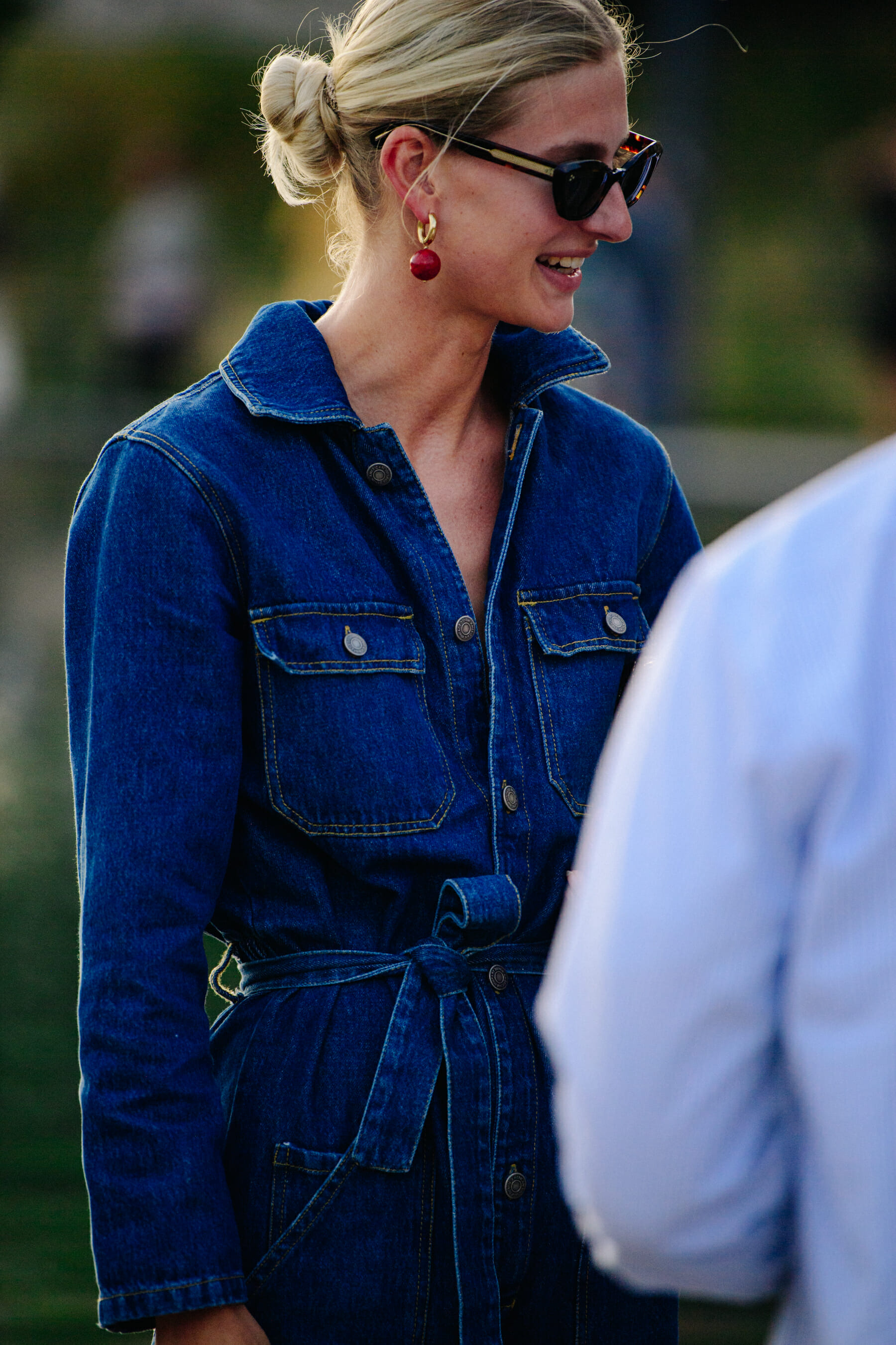 Woman wearing denim dress