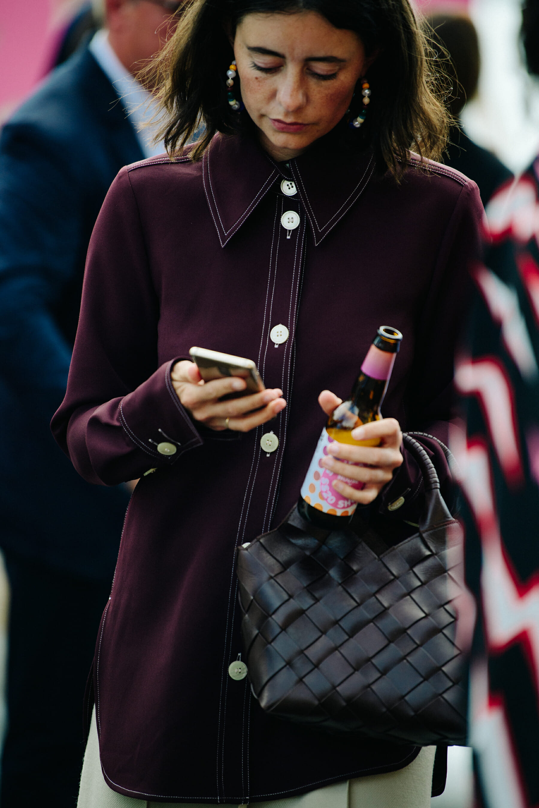 Woman wearing purple shirt