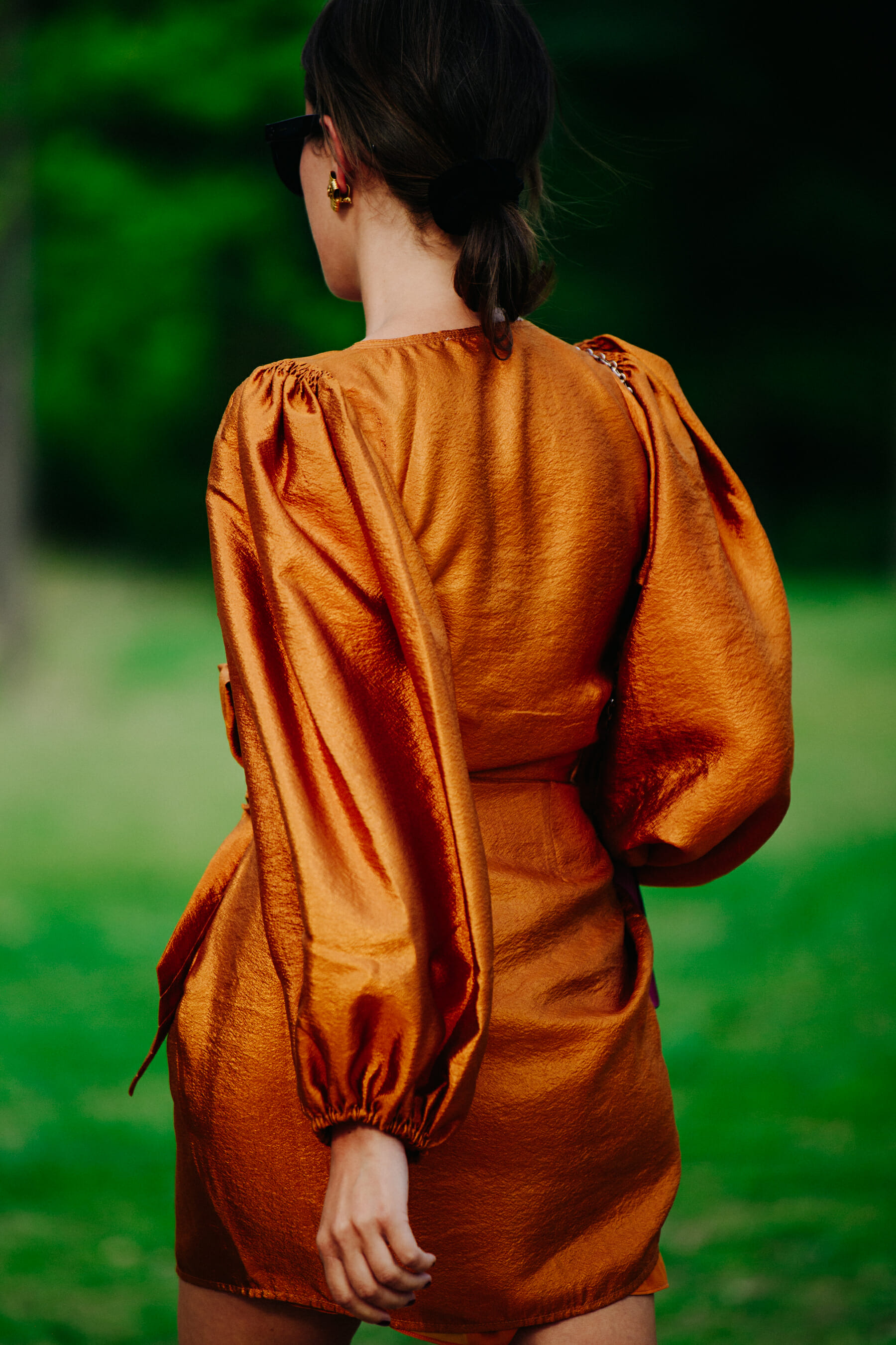 Woman wearing orange dress