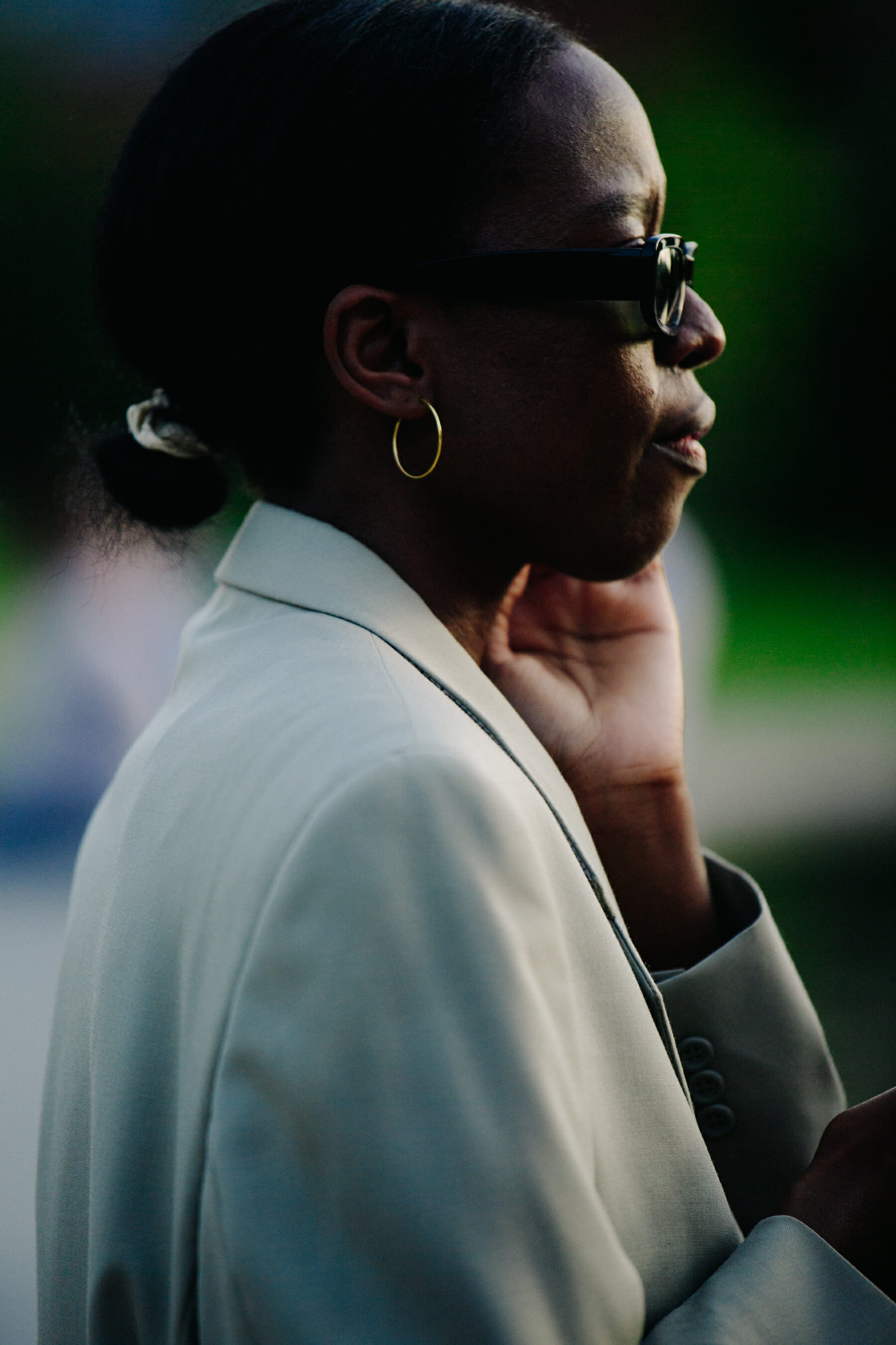Woman wearing black sunglasses