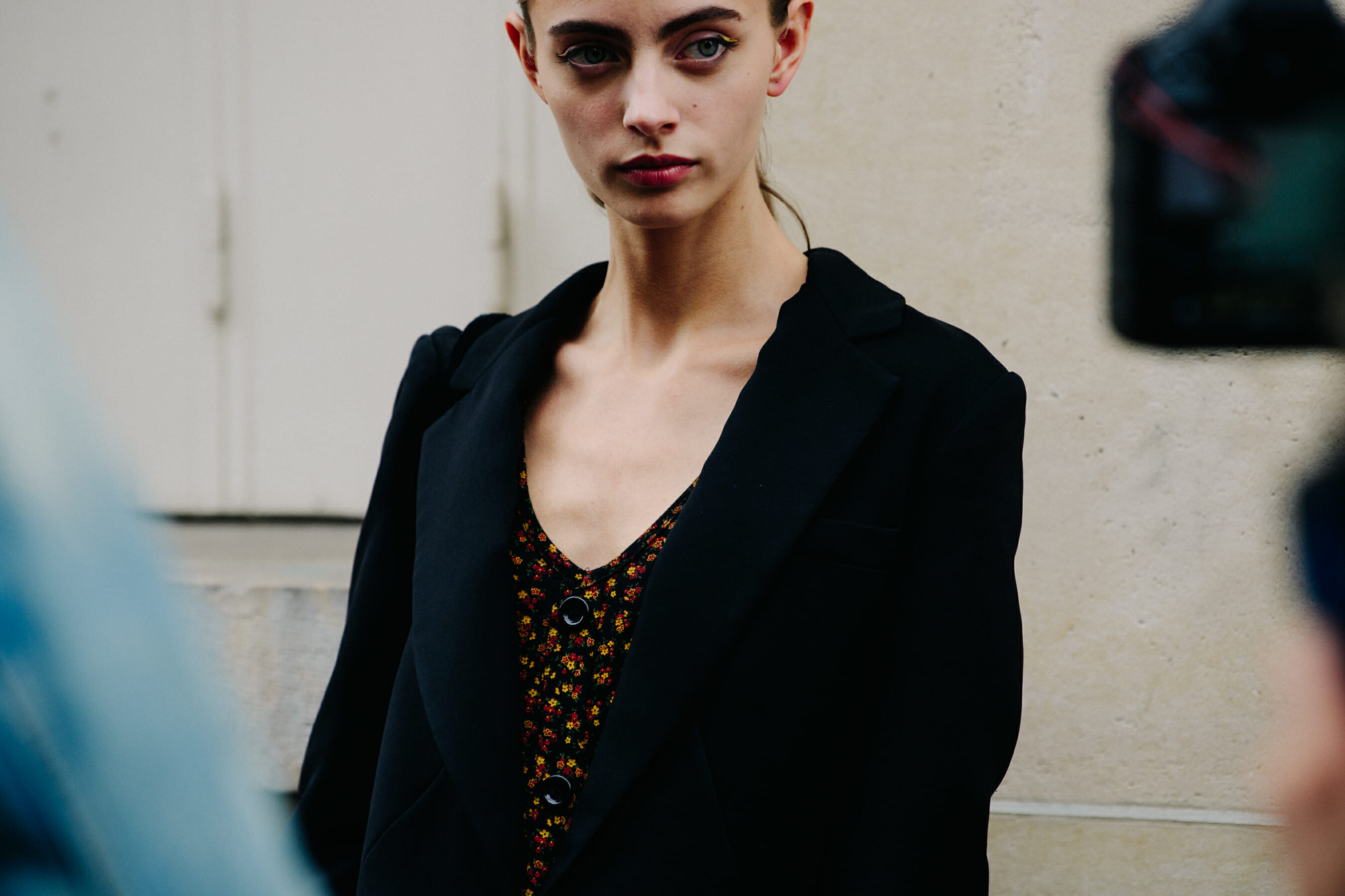 Model wearing floral dress