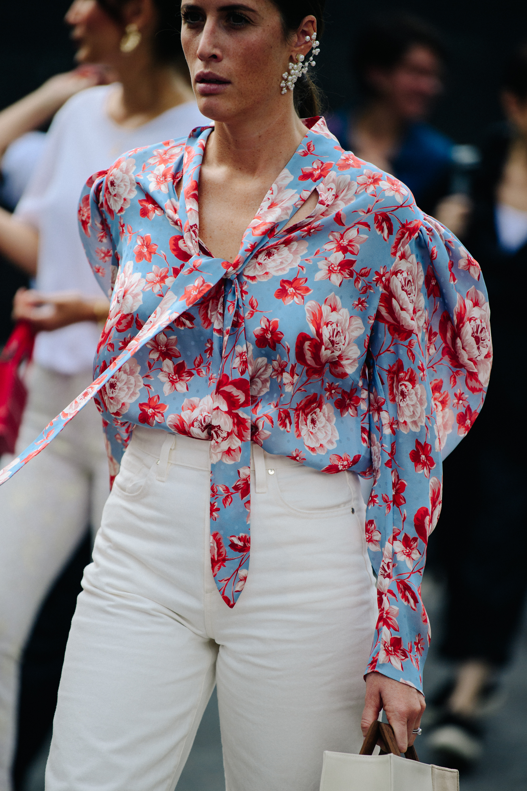 Woman wearing floral shirt