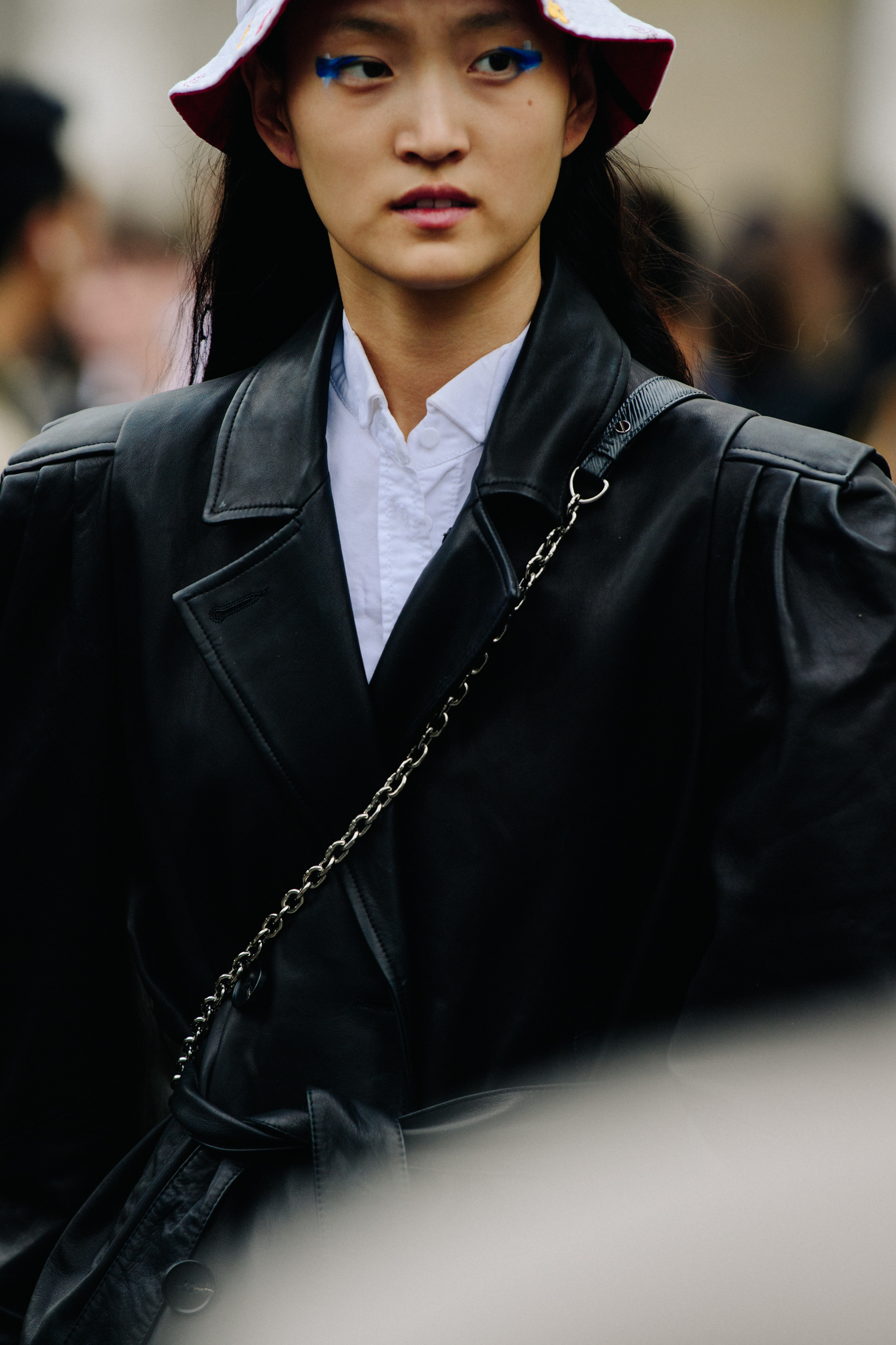 Model wearing bucket hat