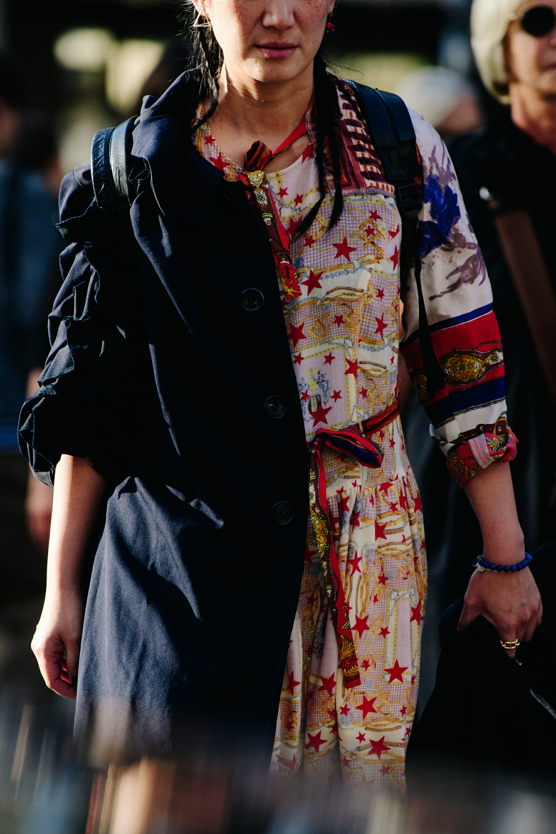 Woman wearing pattern coat