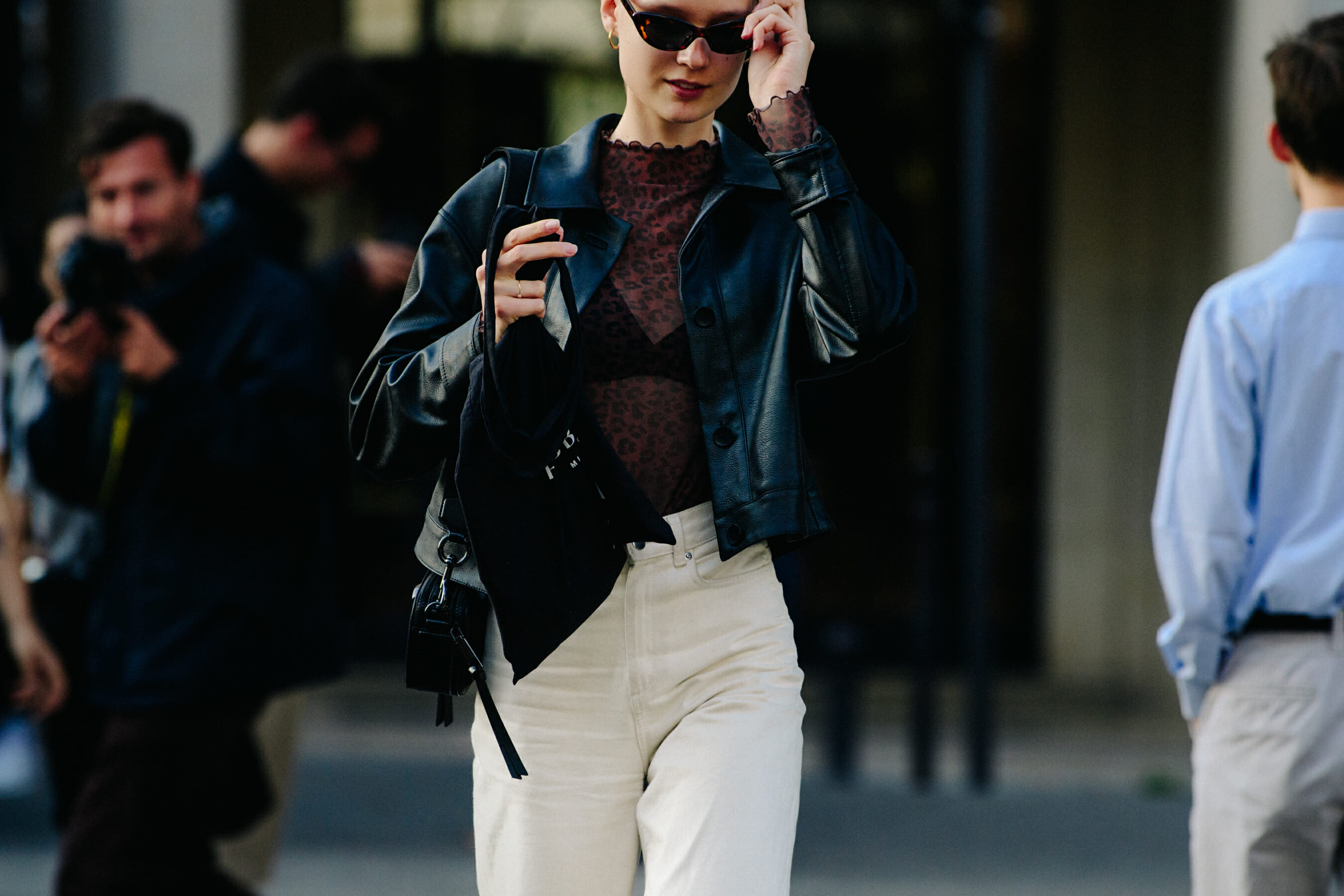 Model wearing lace top