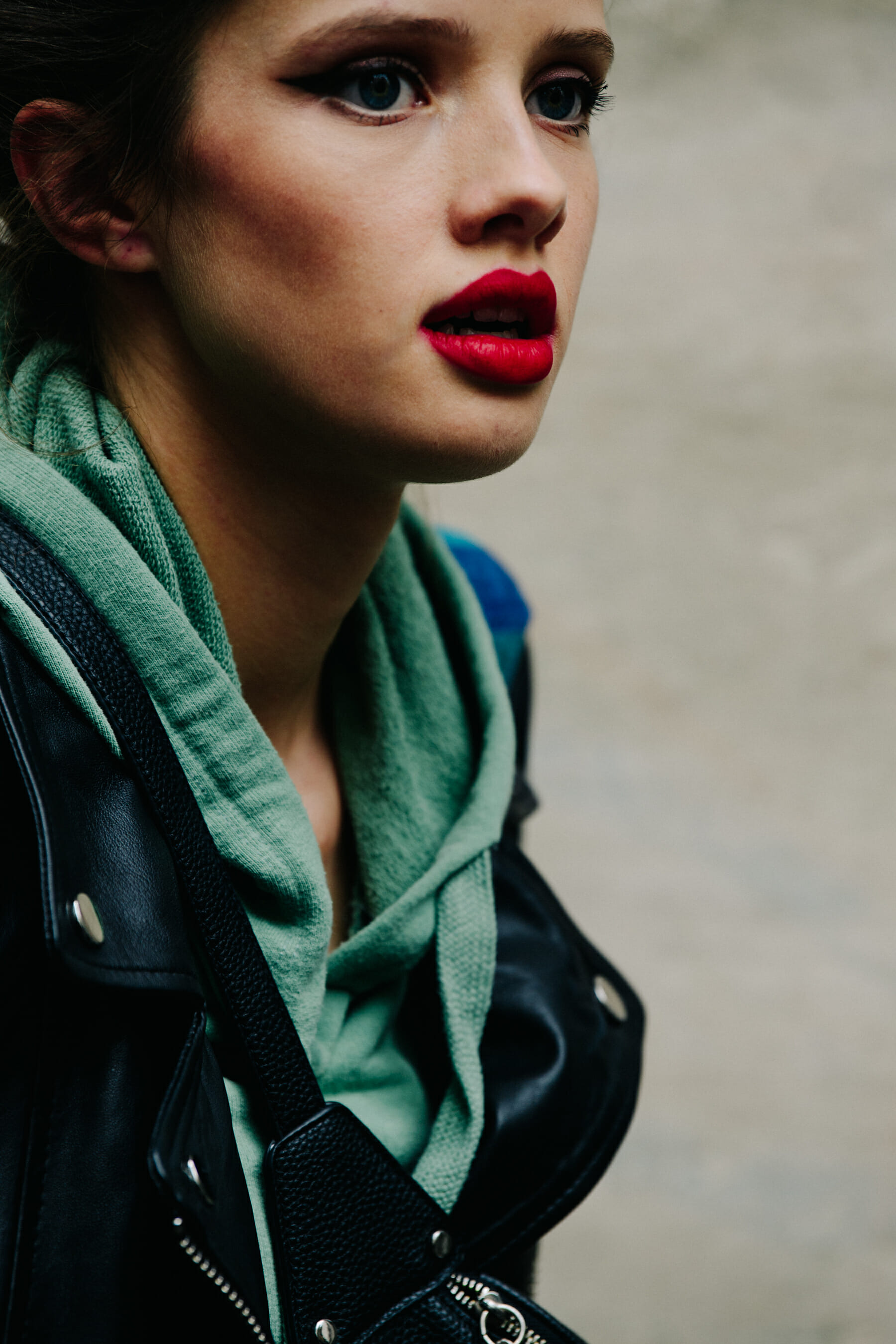Model wearing red lipstick