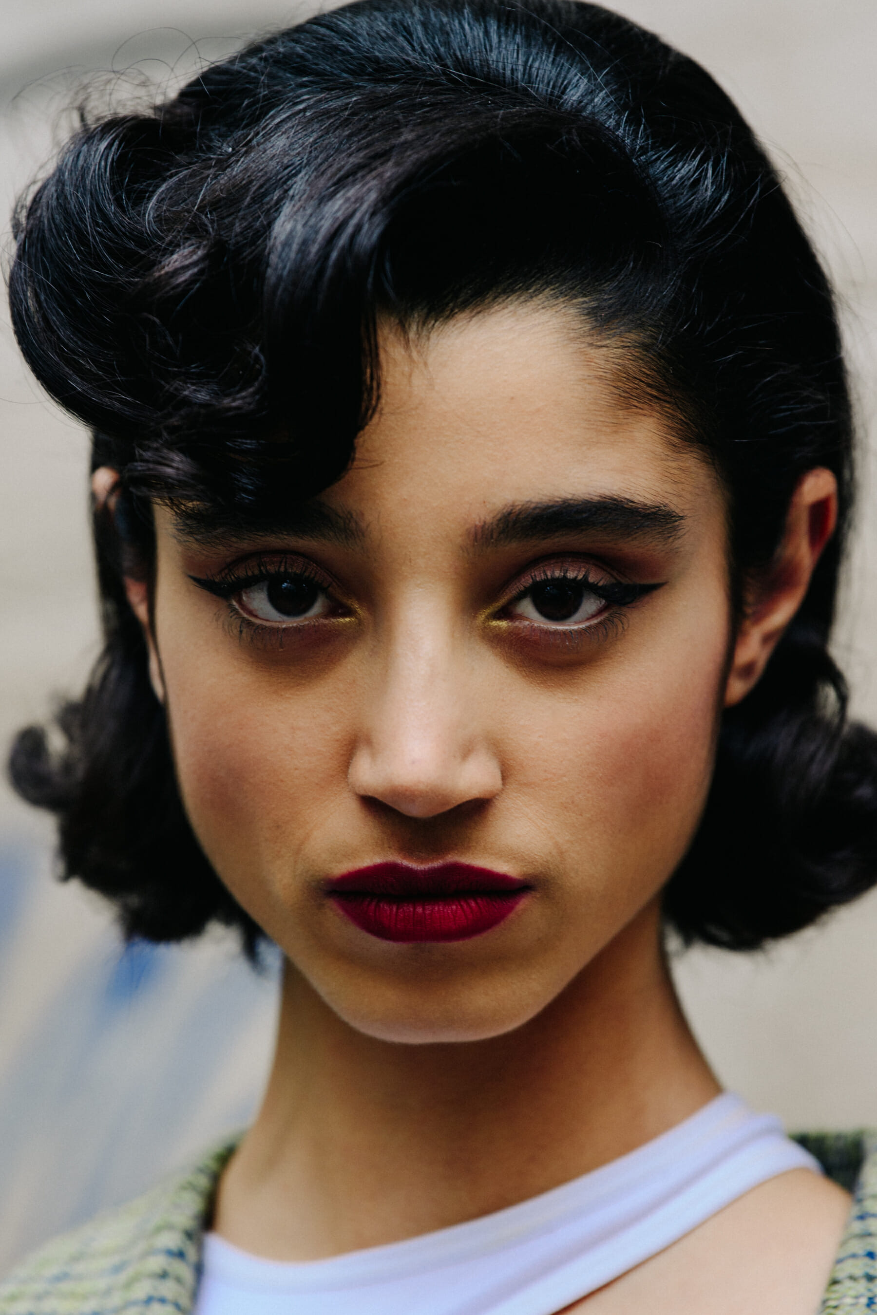 Portrait of model wearing lipstick
