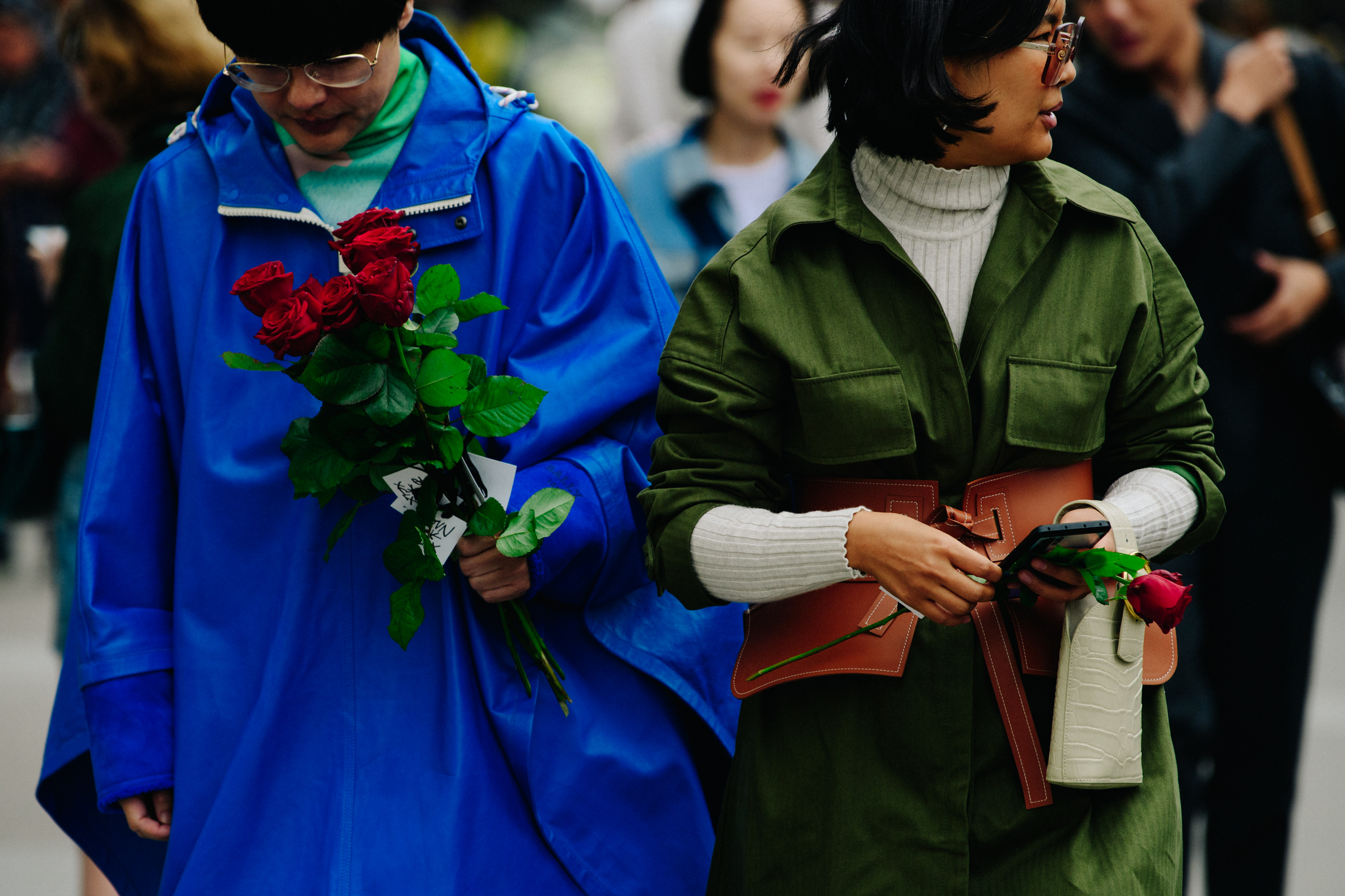 Couple wearing green and blue