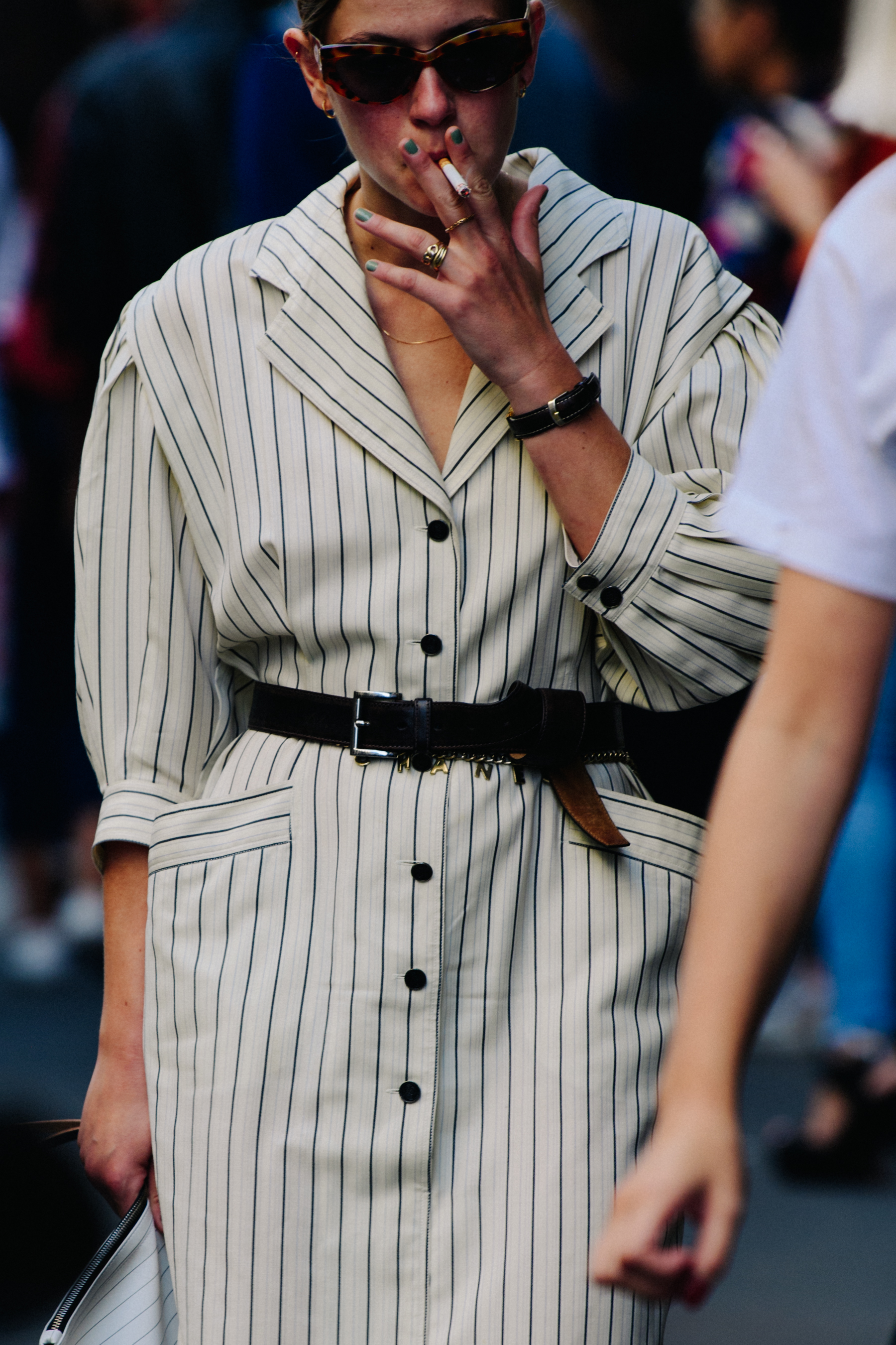 Woman wearing striped dress