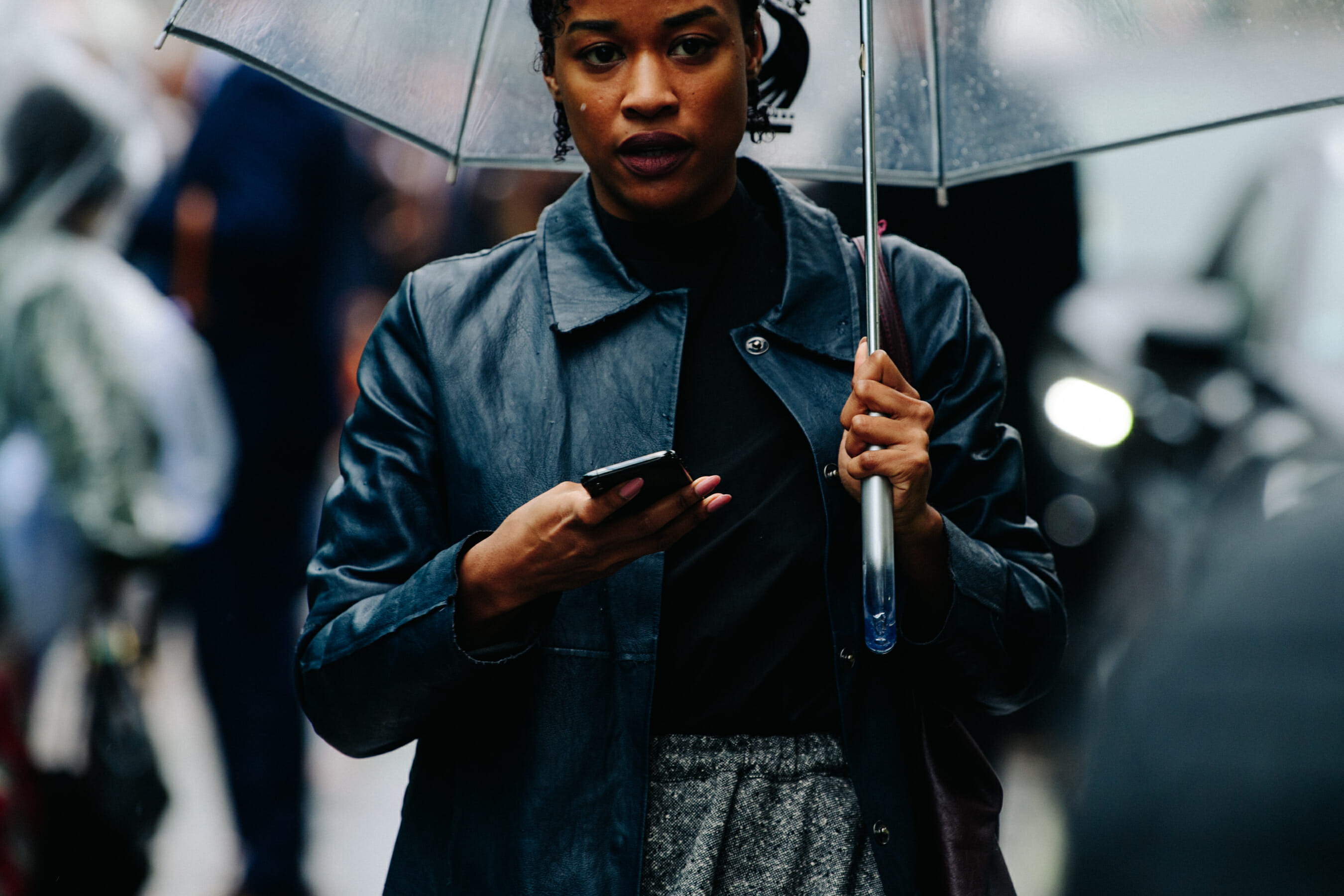 Woman wearing black coat