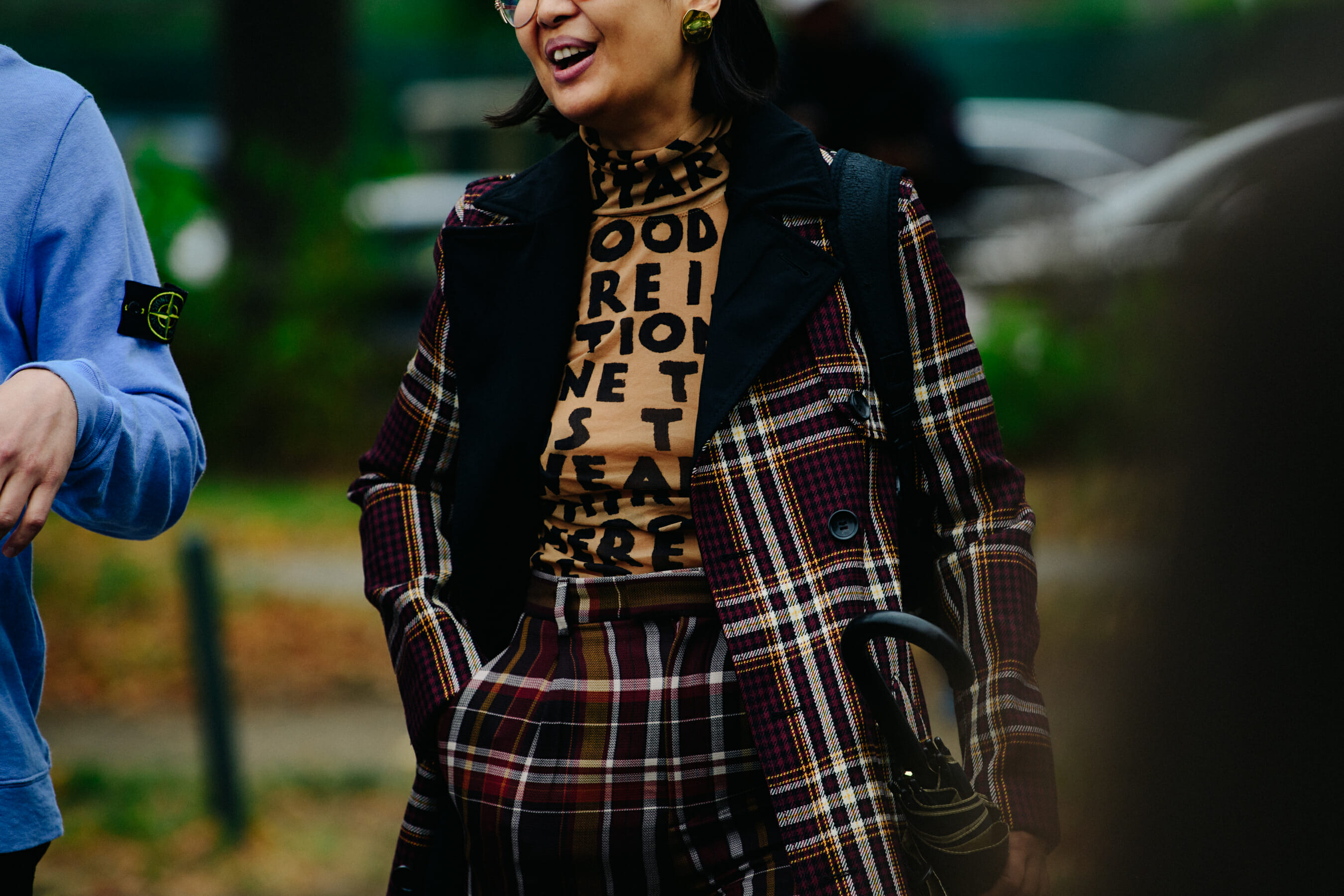 Woman wearing check outfit