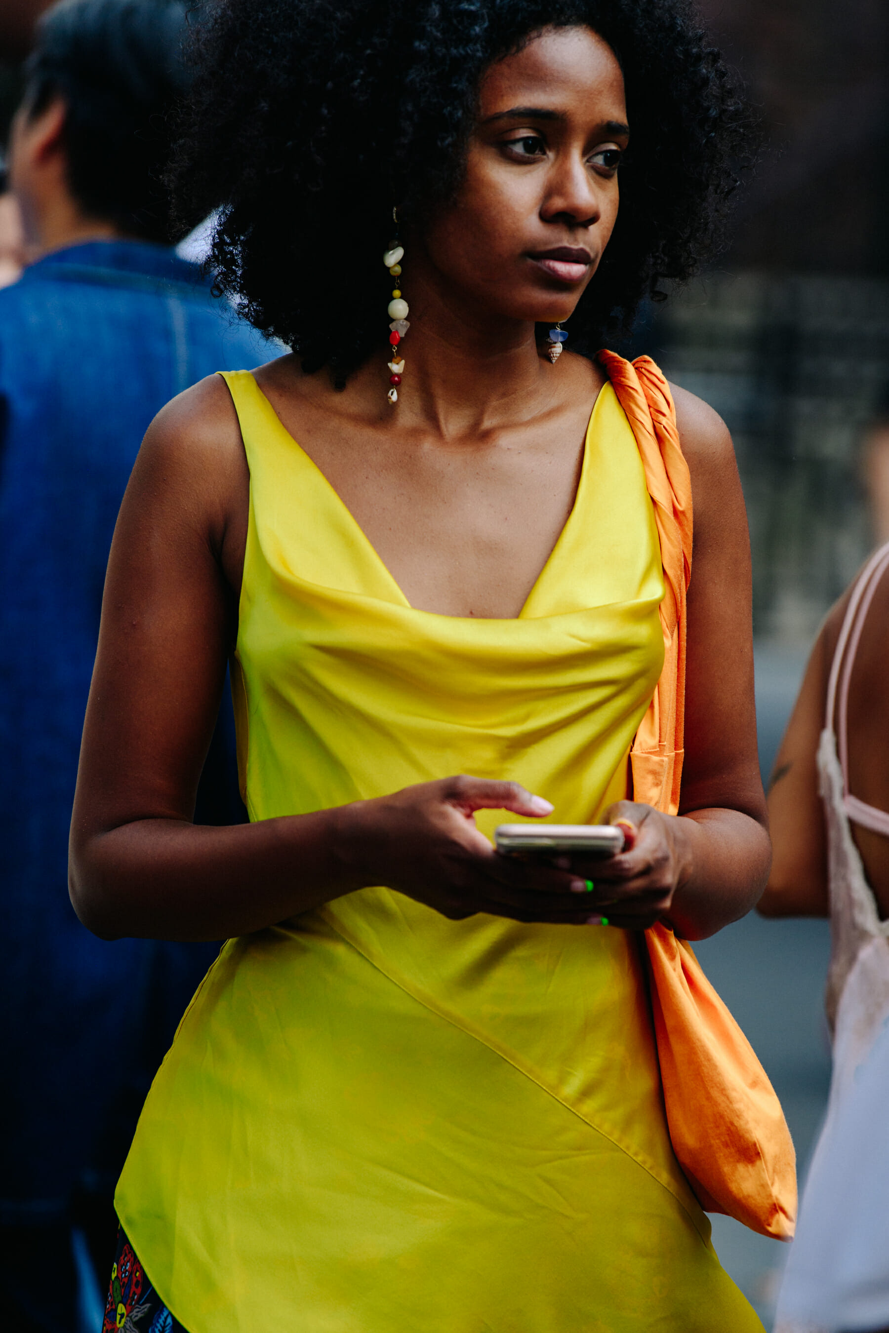 Woman wearing yellow dress