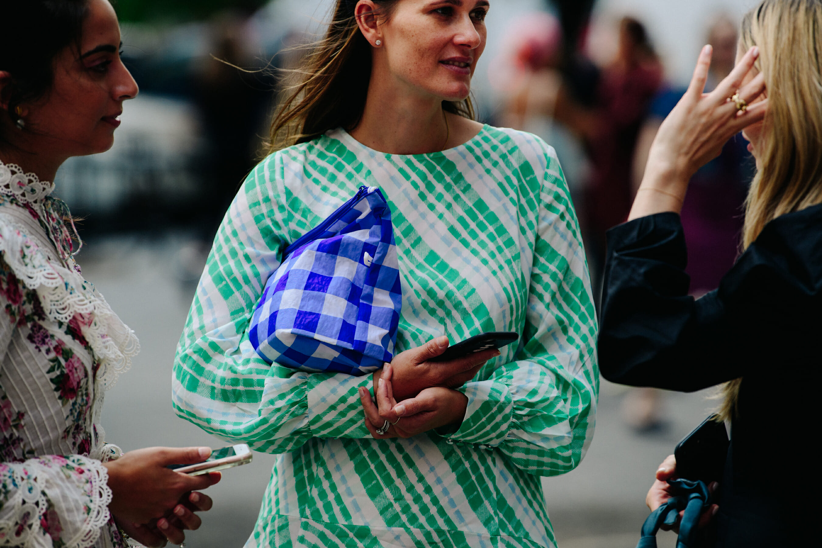 Woman wearing green dress