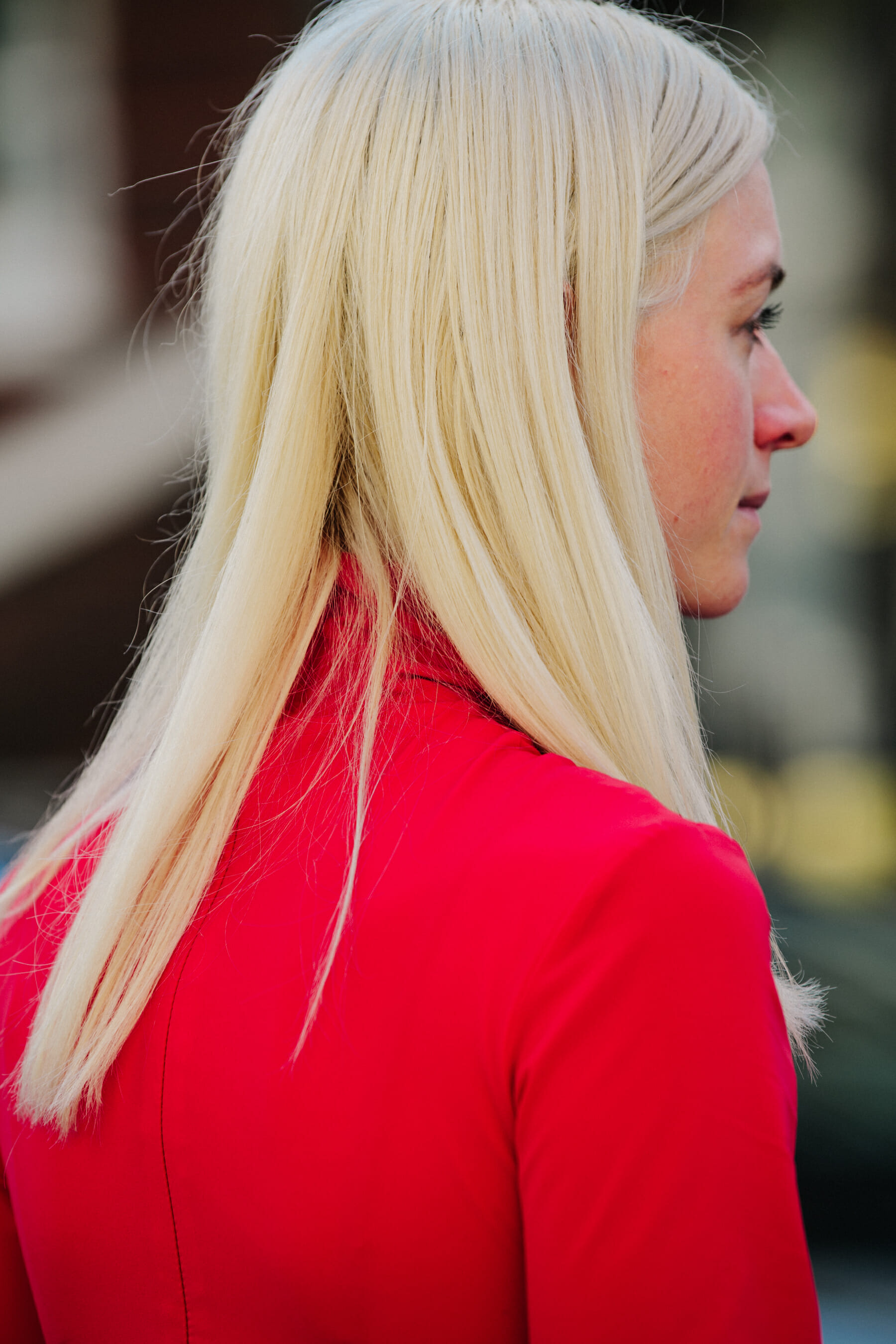 Woman wearing red top