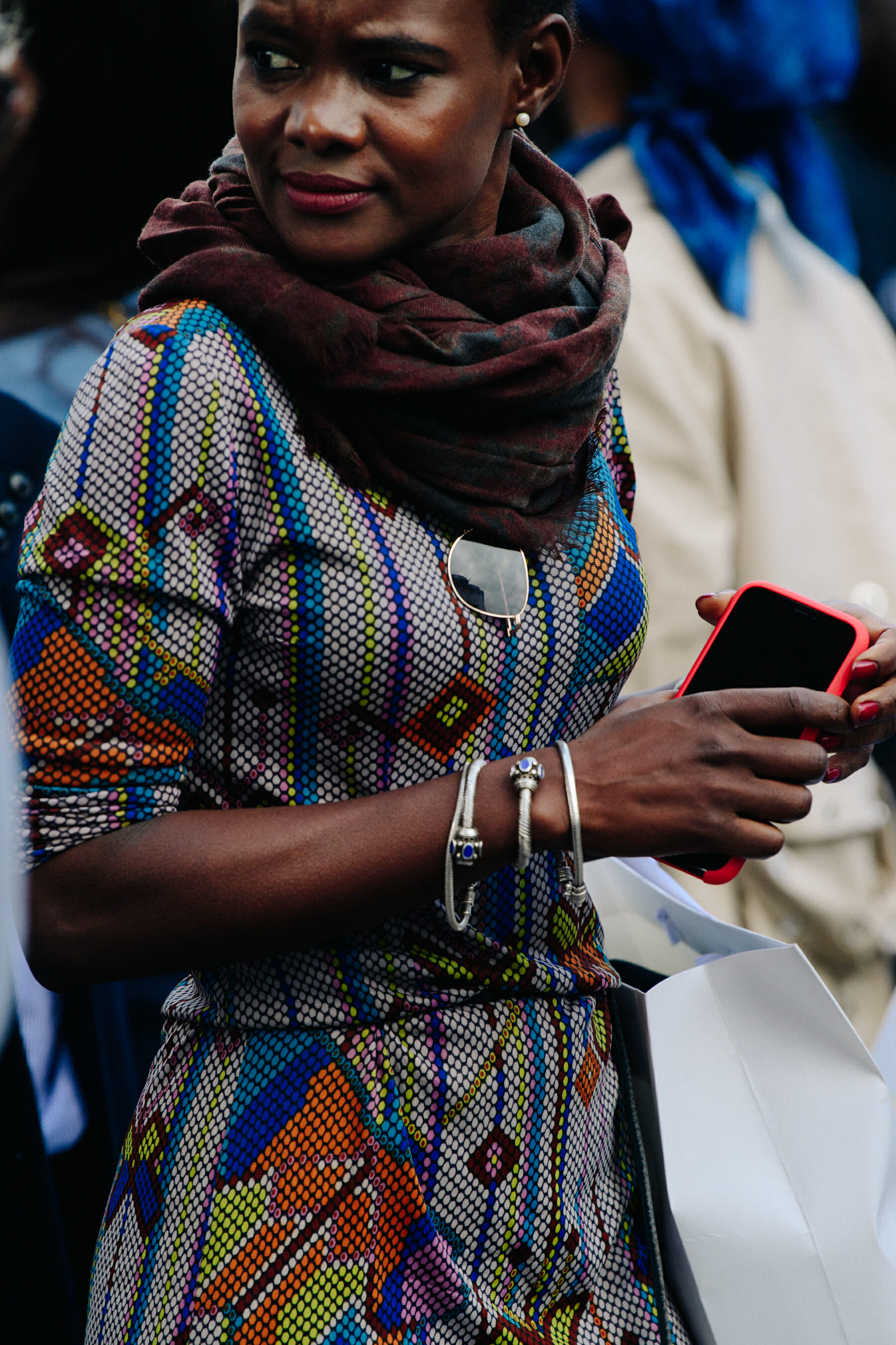 Woman wearing colourful dress