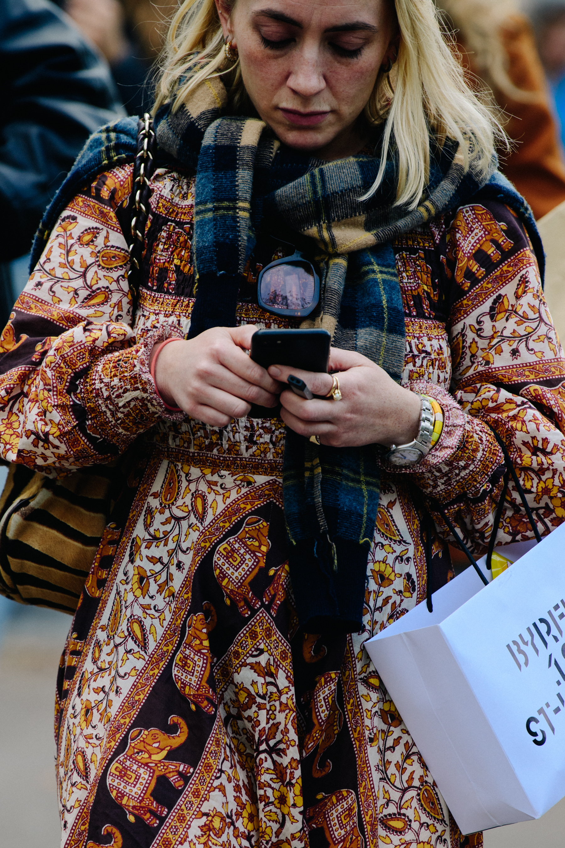 Woman wearing pattern dress