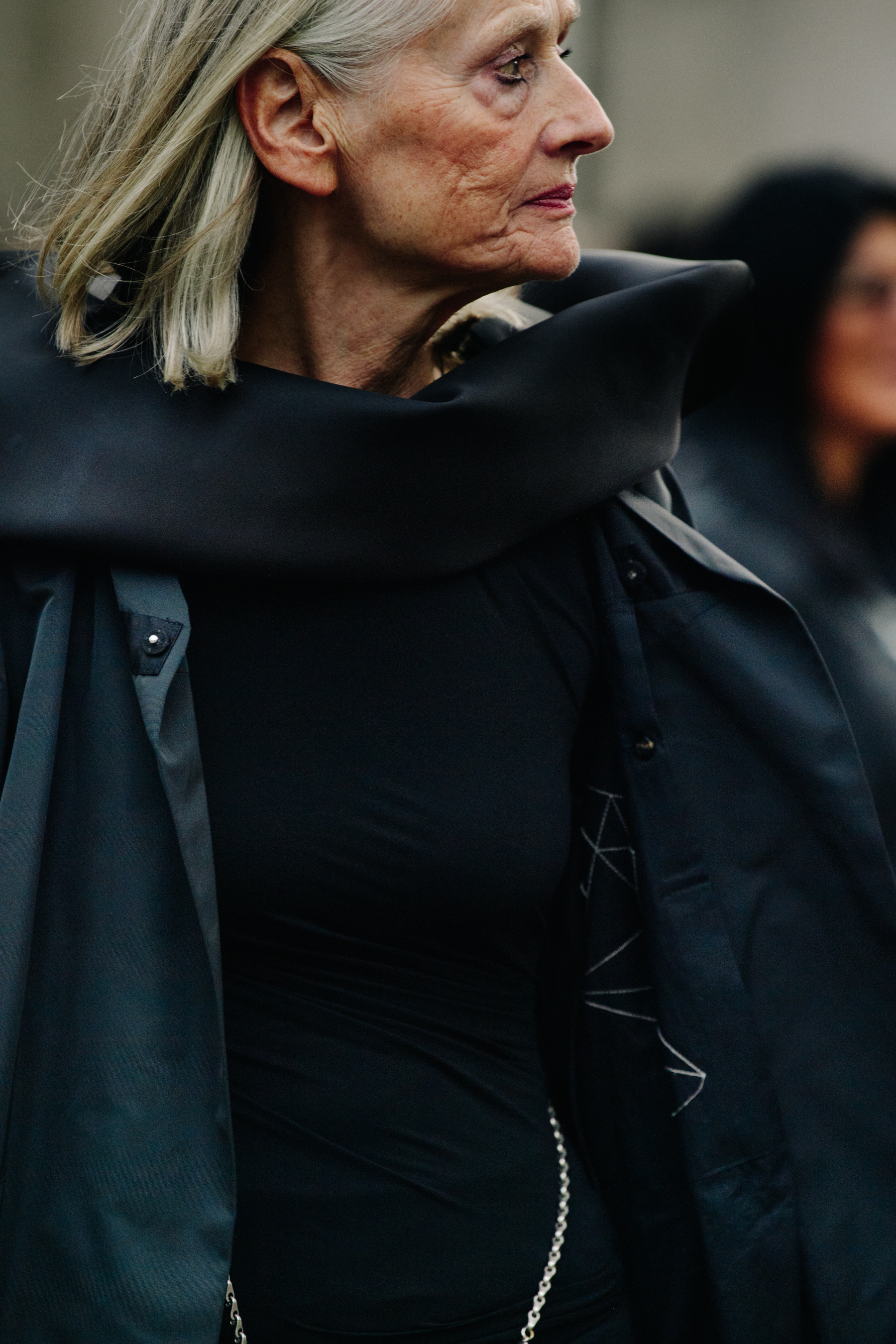 Woman wearing black dress