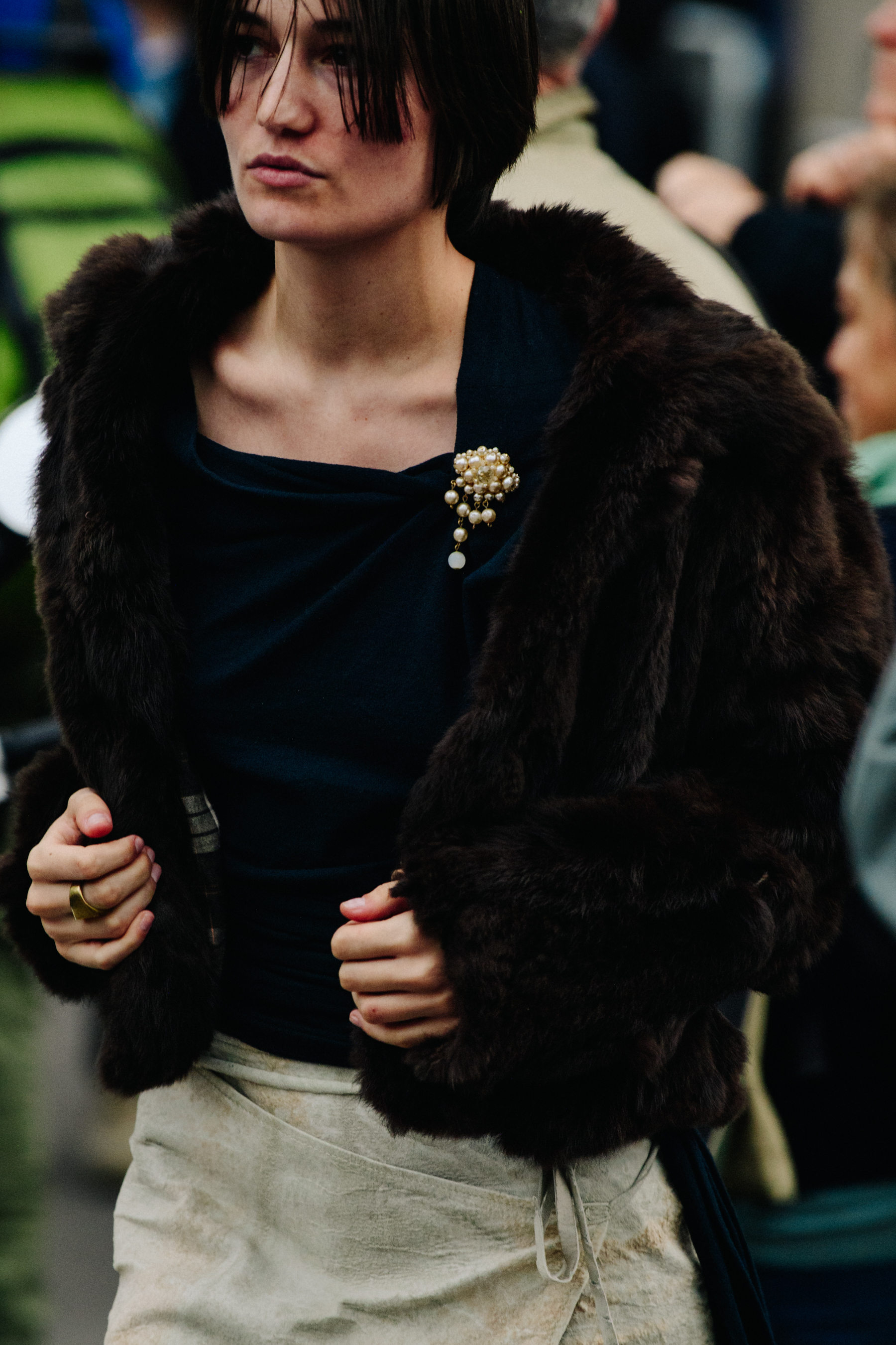 Model wearing fur jacket
