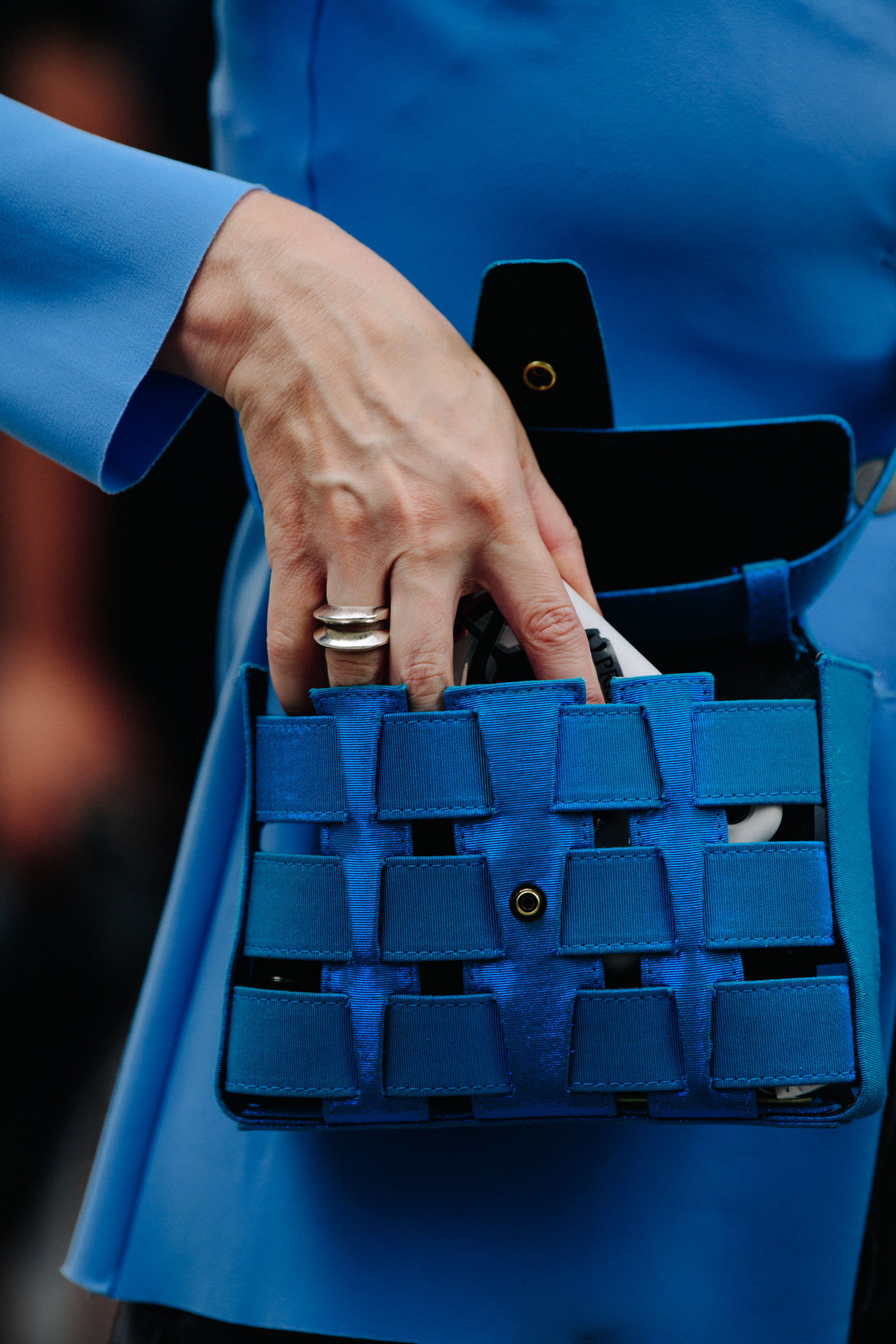 Woman wearing blue outfit