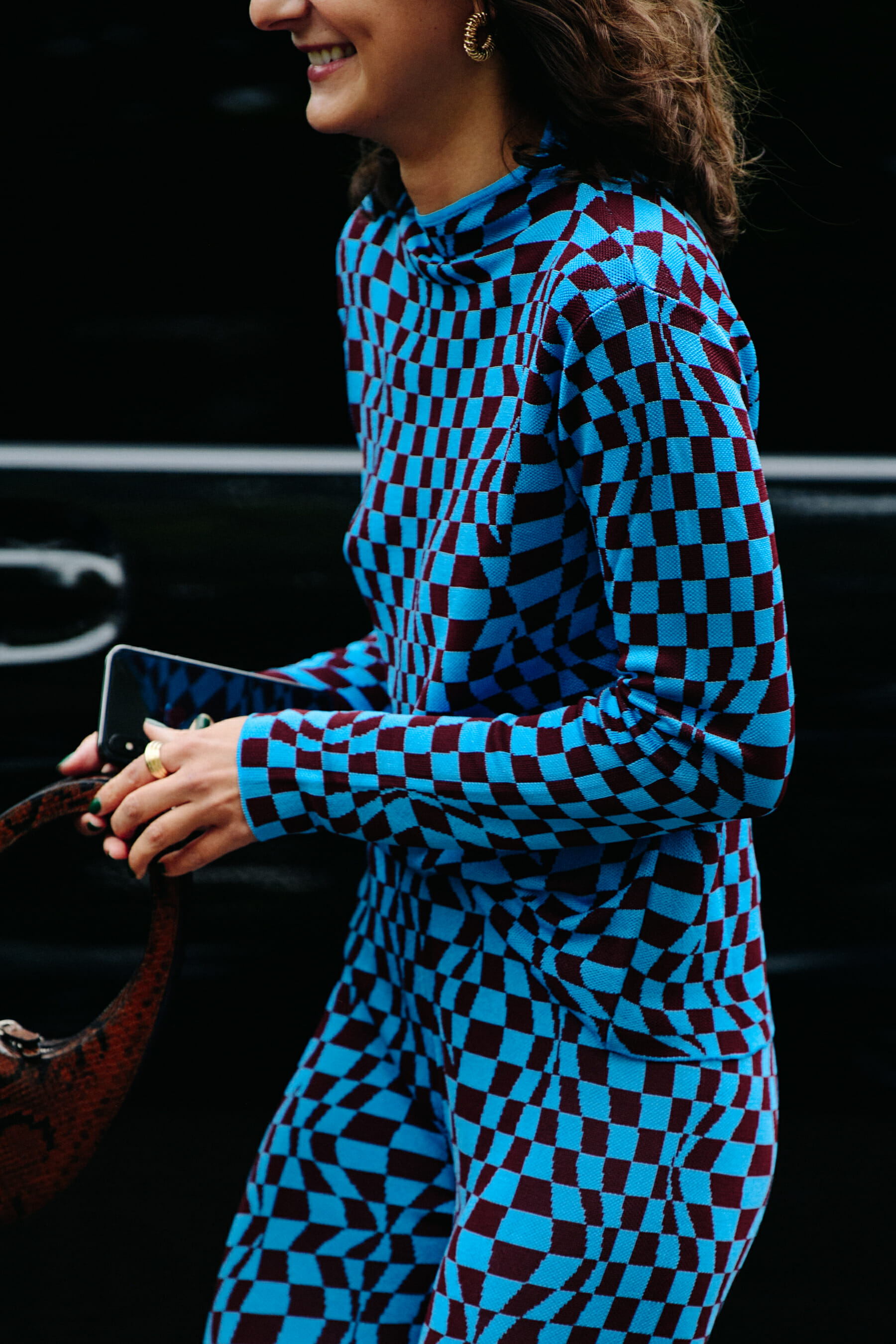 Woman wearing check dress