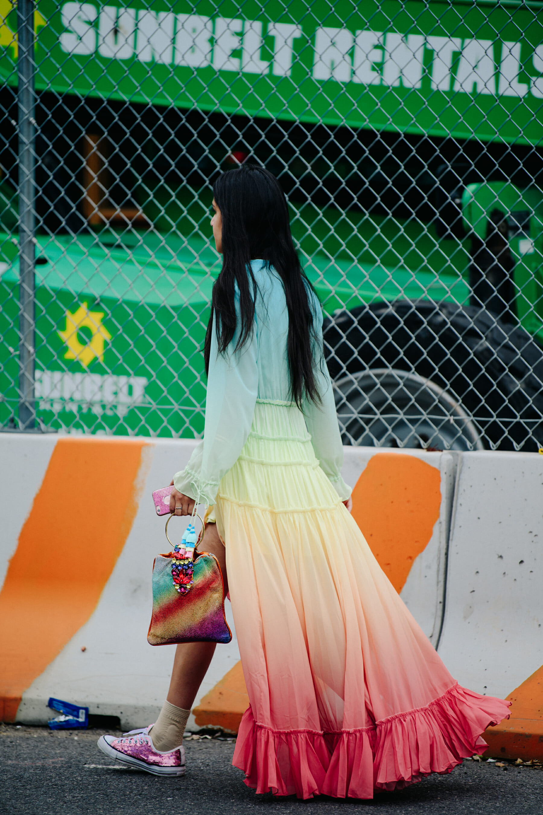 Woman wearing colourful dress