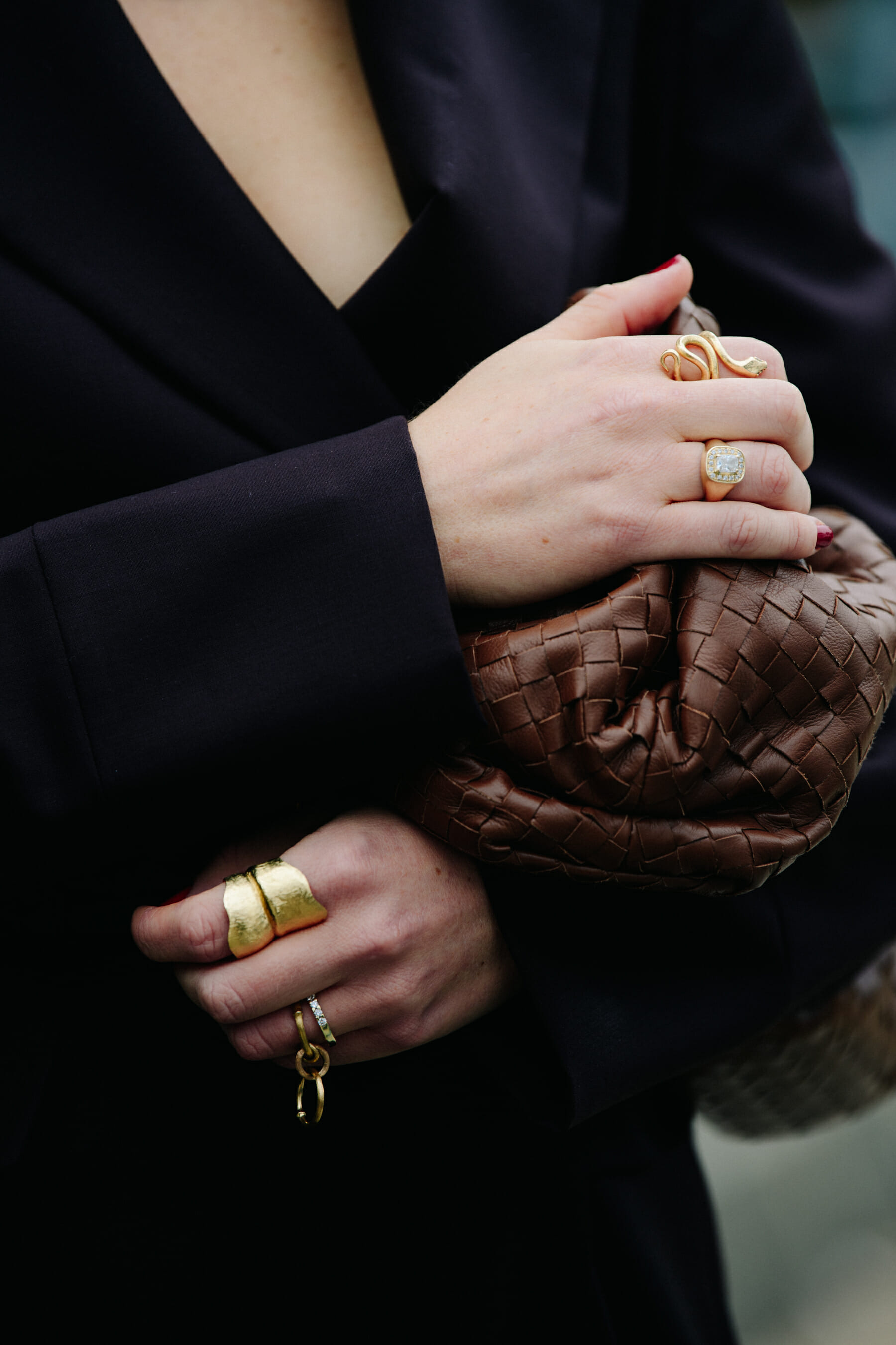 Woman wearing gold rings