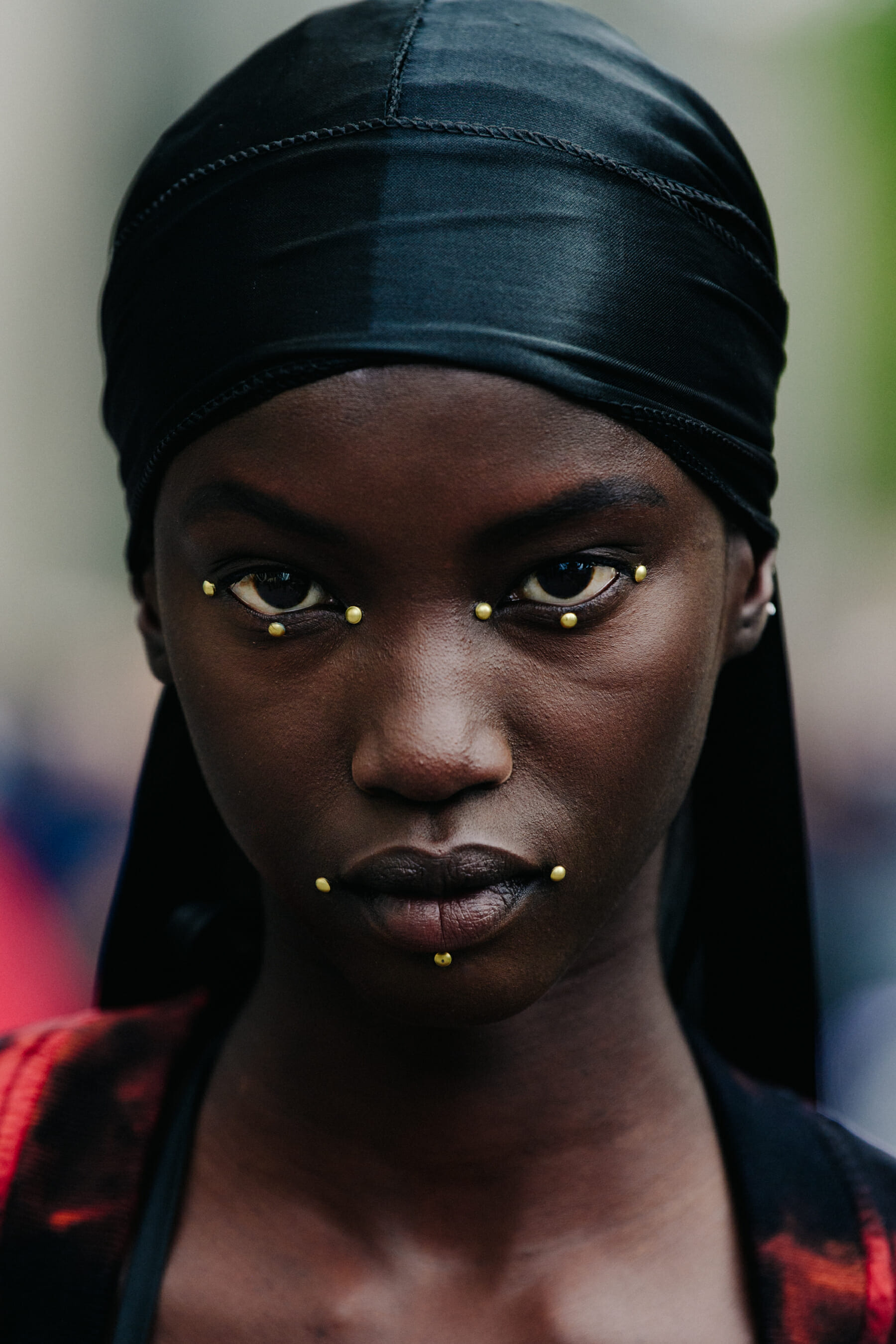 Portrait of model wearing do rag