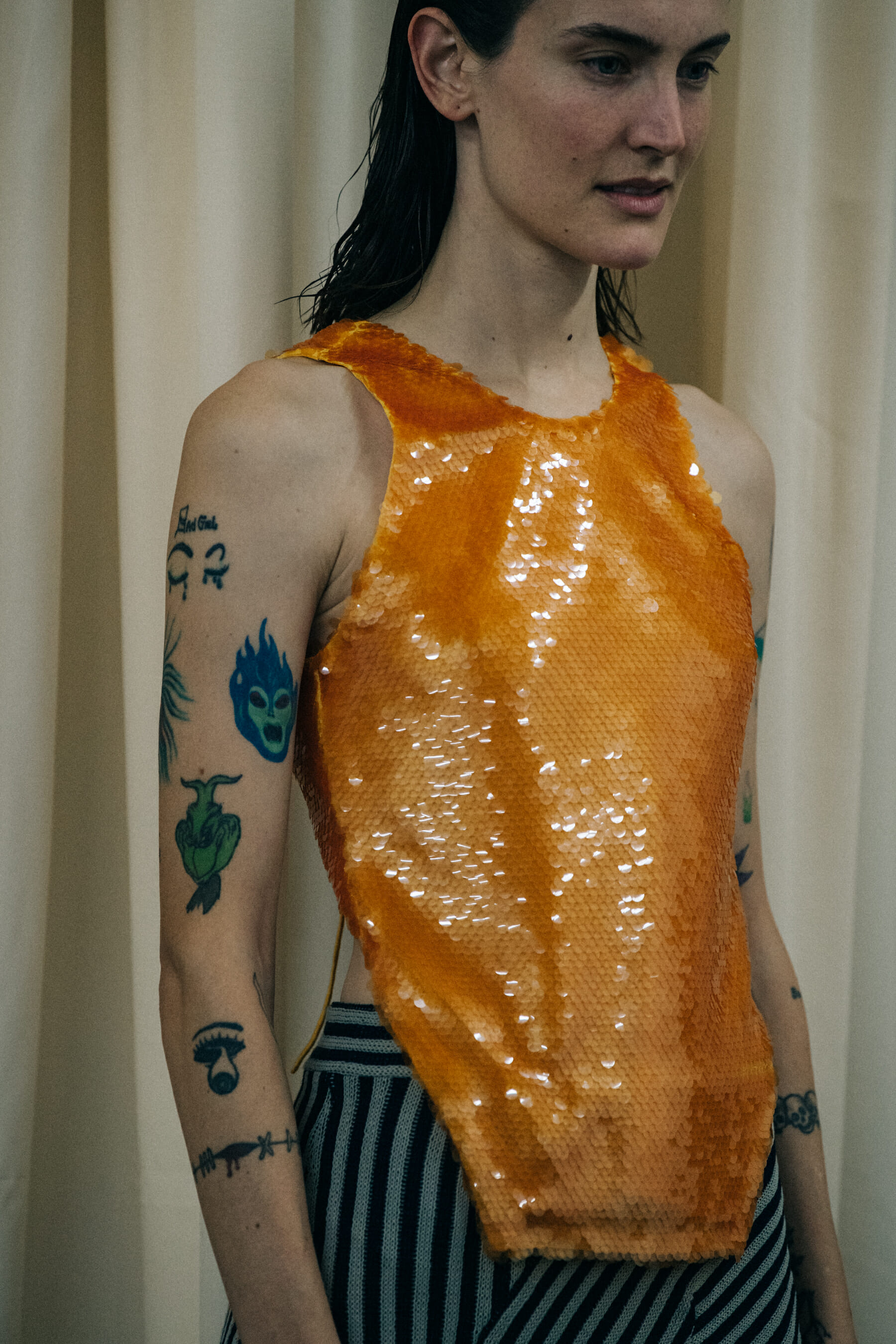 Jane Moseley backstage at Eckhaus Latta