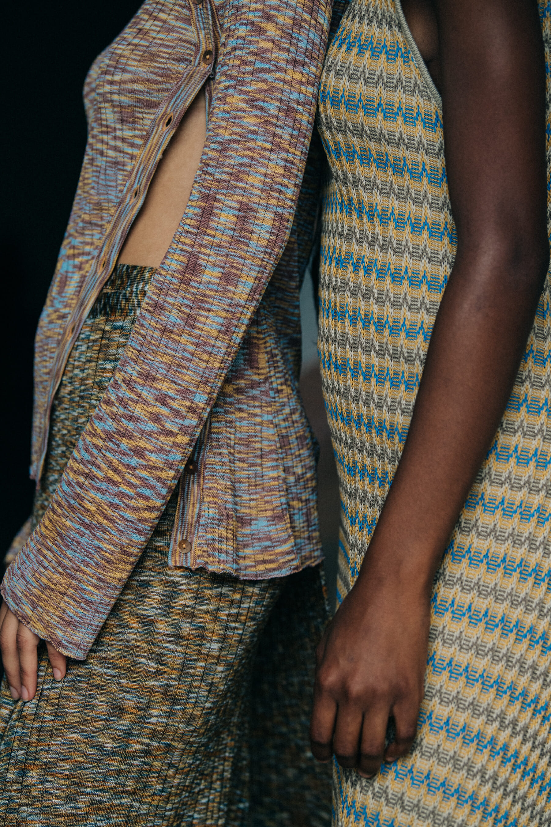 Model wearing wool dress at Eckhaus Latta