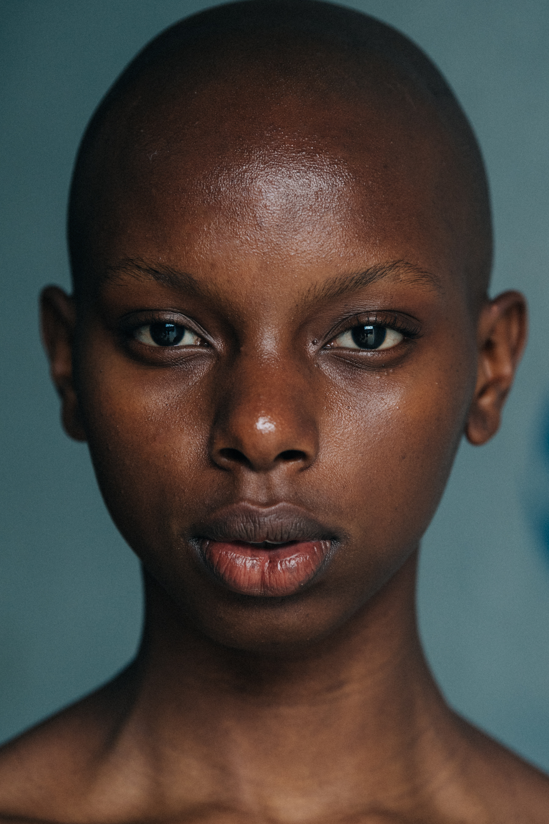 Portrait of model with shaved head