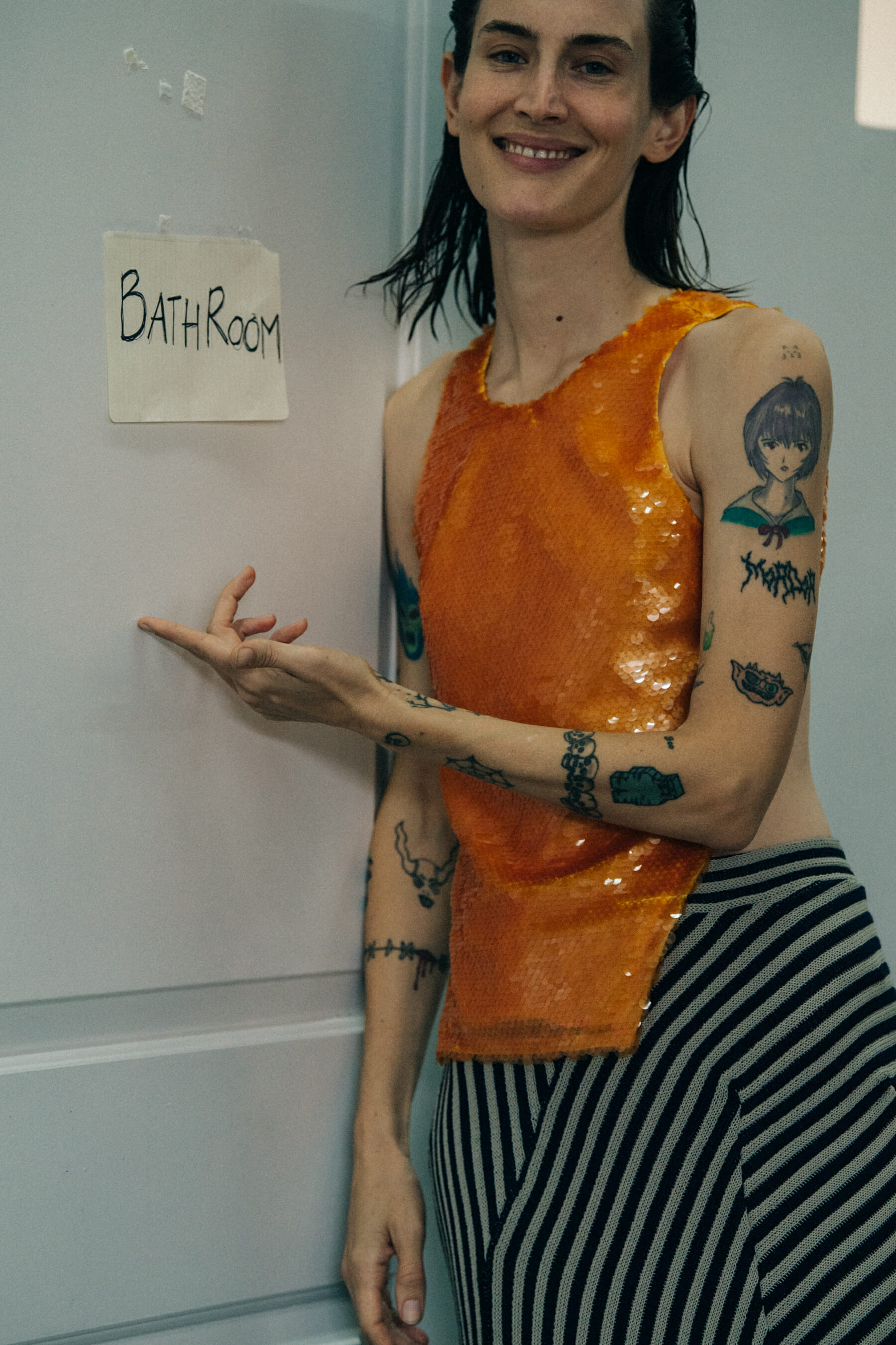 Jane Moseley backstage at Eckhaus Latta