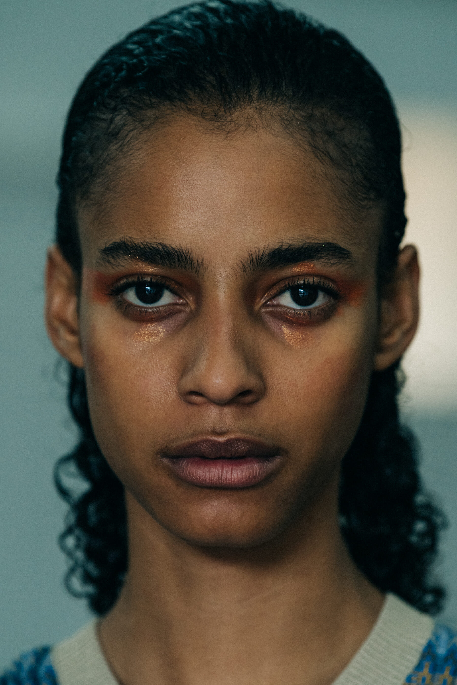 Portrait of model with colourful eye makeup