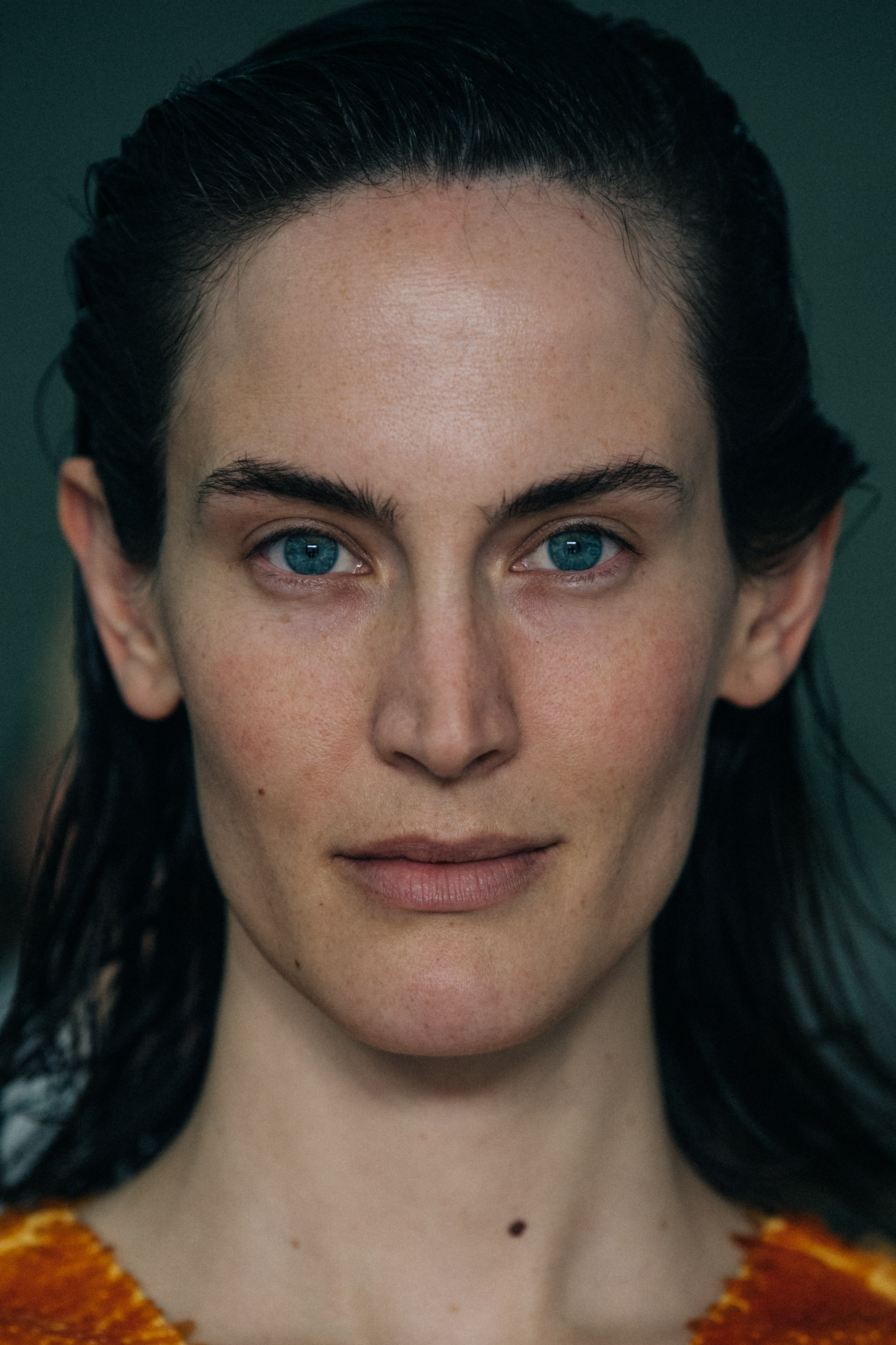 Jane Moseley backstage at Eckhaus Latta