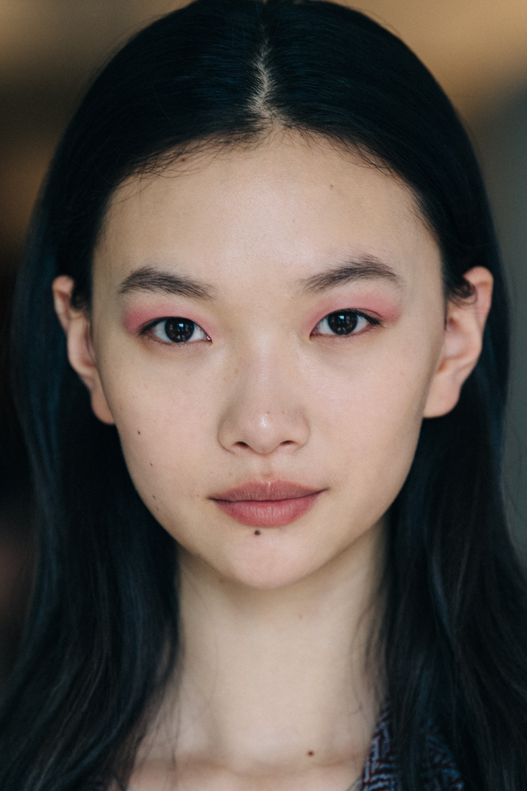 Model in hair and makeup at Mansur Gavriel