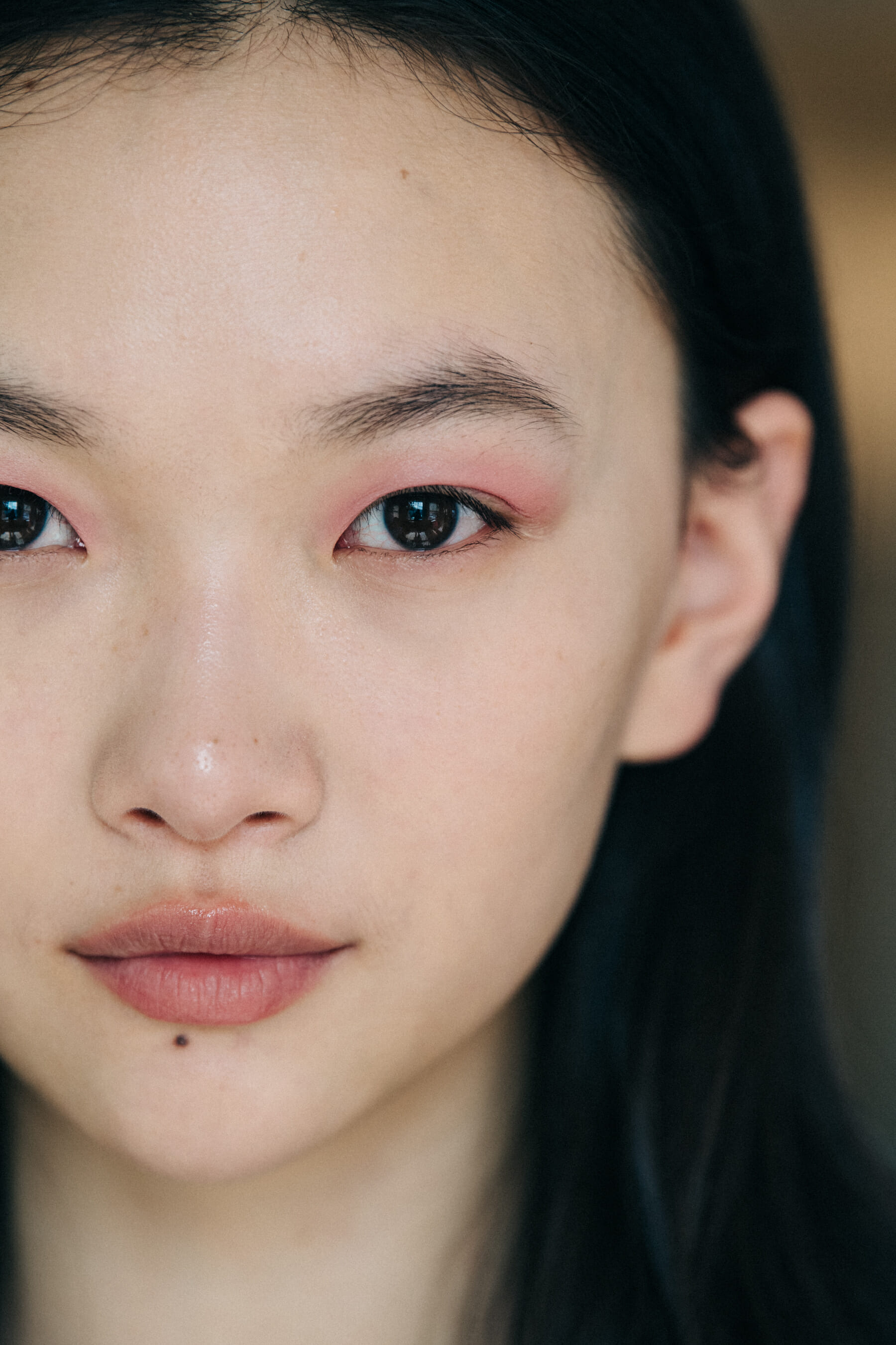 Model in hair and makeup at Mansur Gavriel