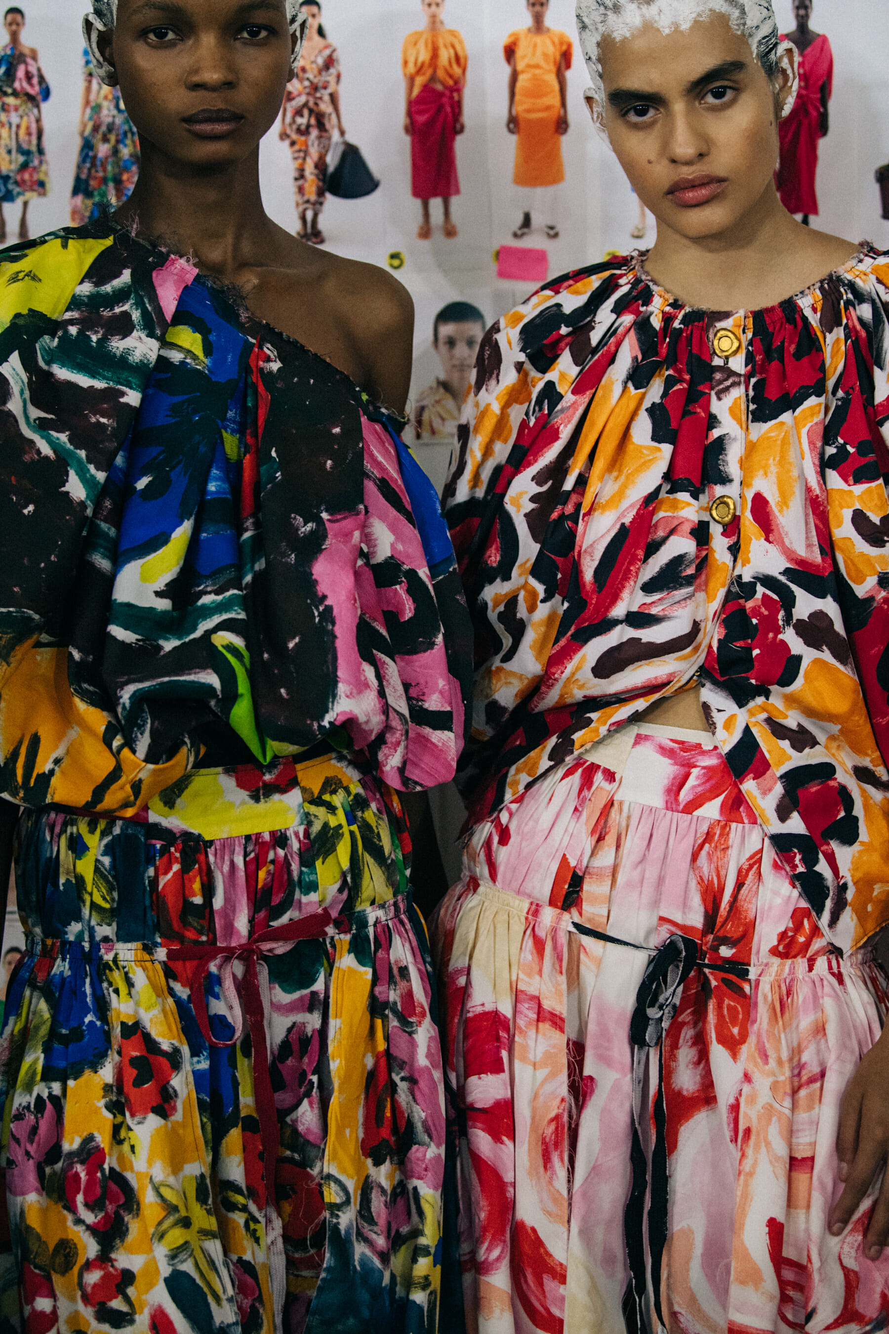 Models wearing colourful dresses at Marni